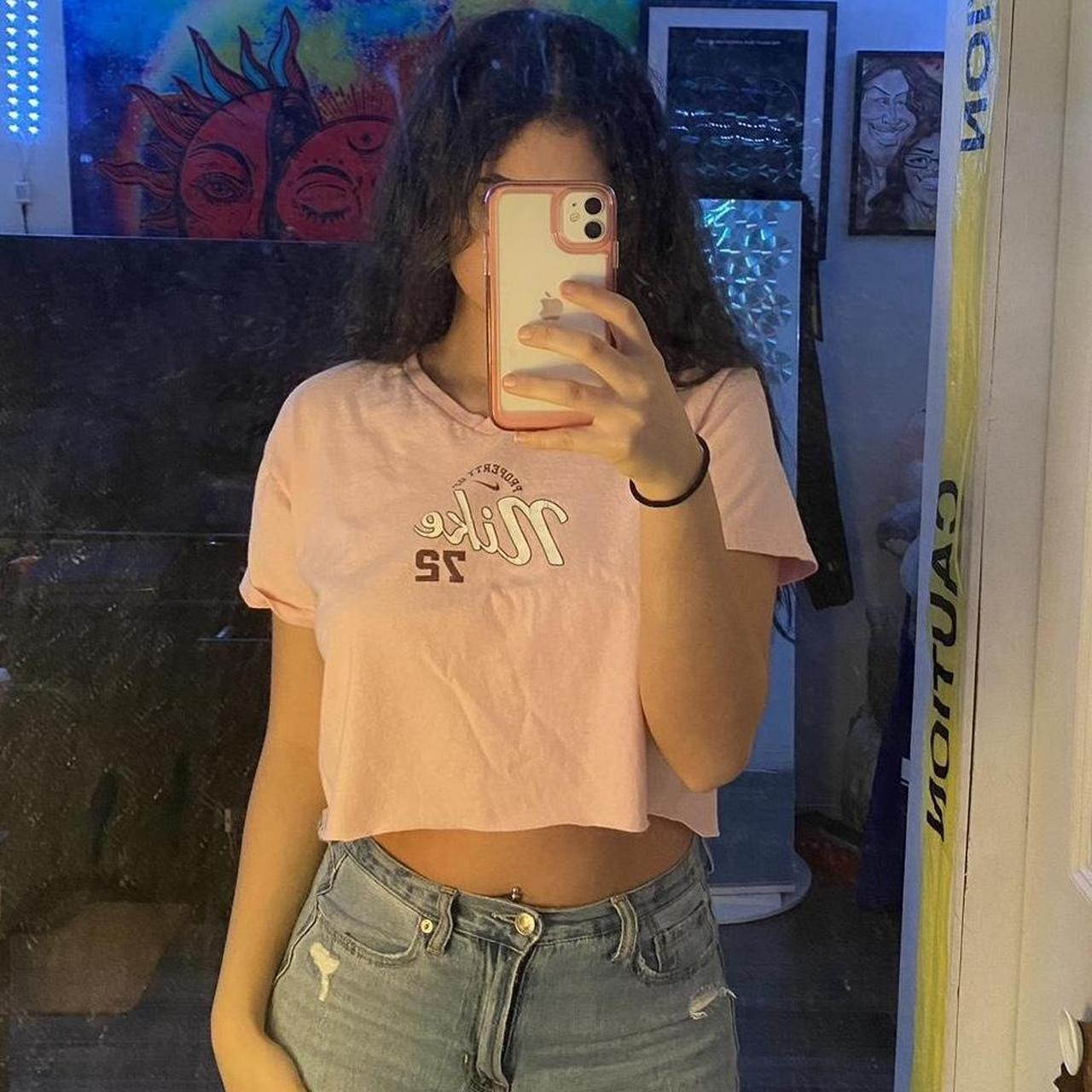 •Baby Pink Cropped Vintage Nike Tee. Size L but I... Depop