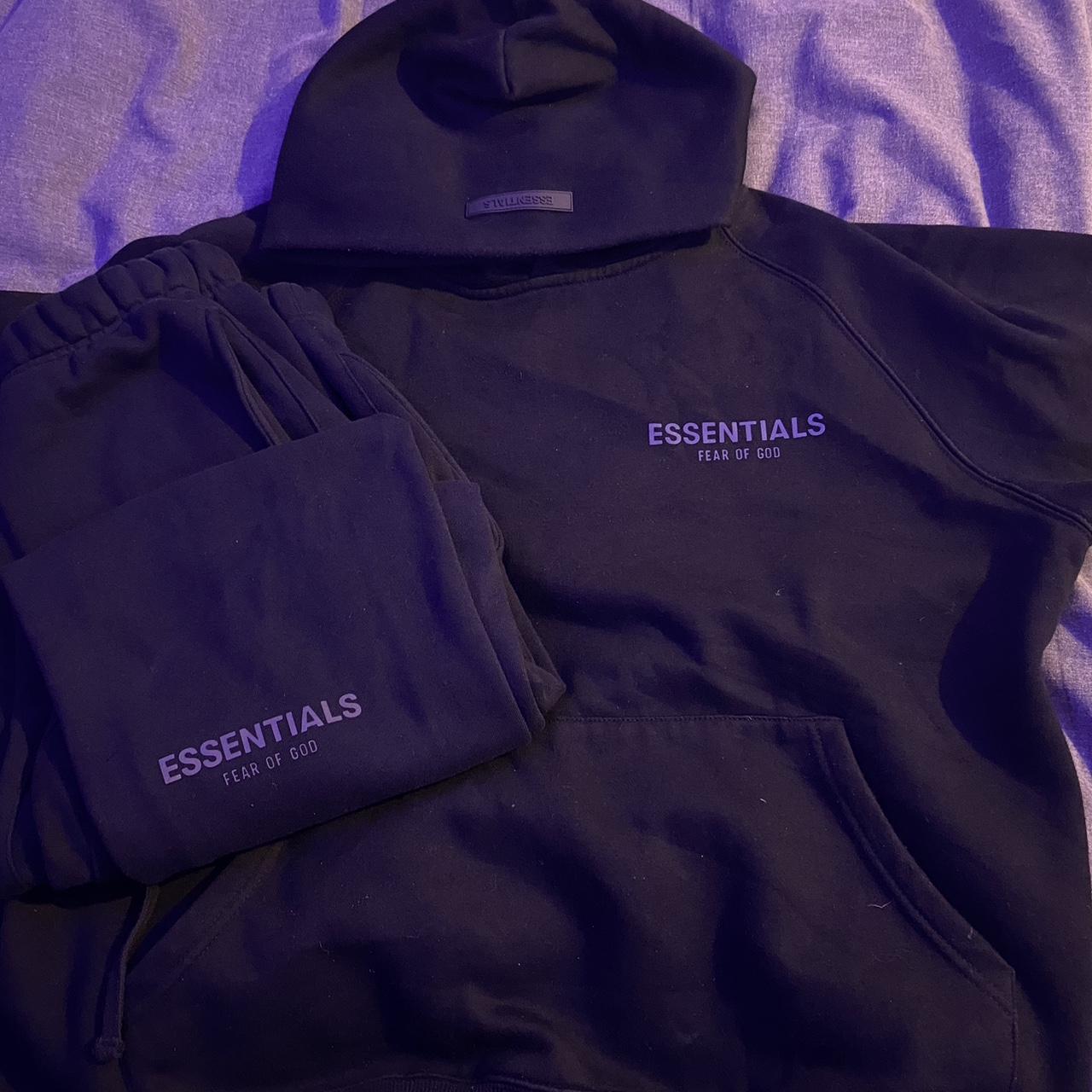 Black essentials fear of god tracksuit - Depop