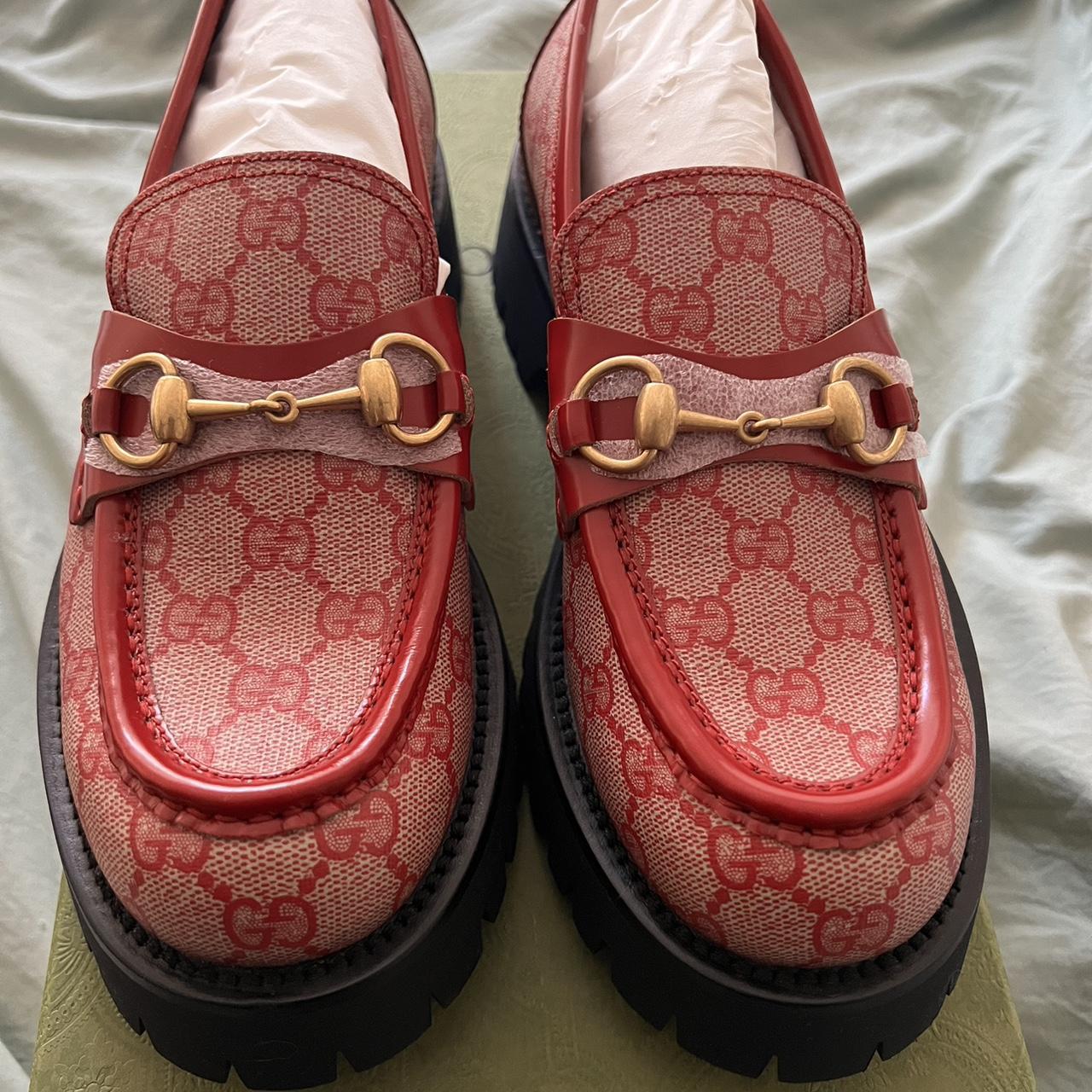 Red Gucci Logo Loafers loafers Depop
