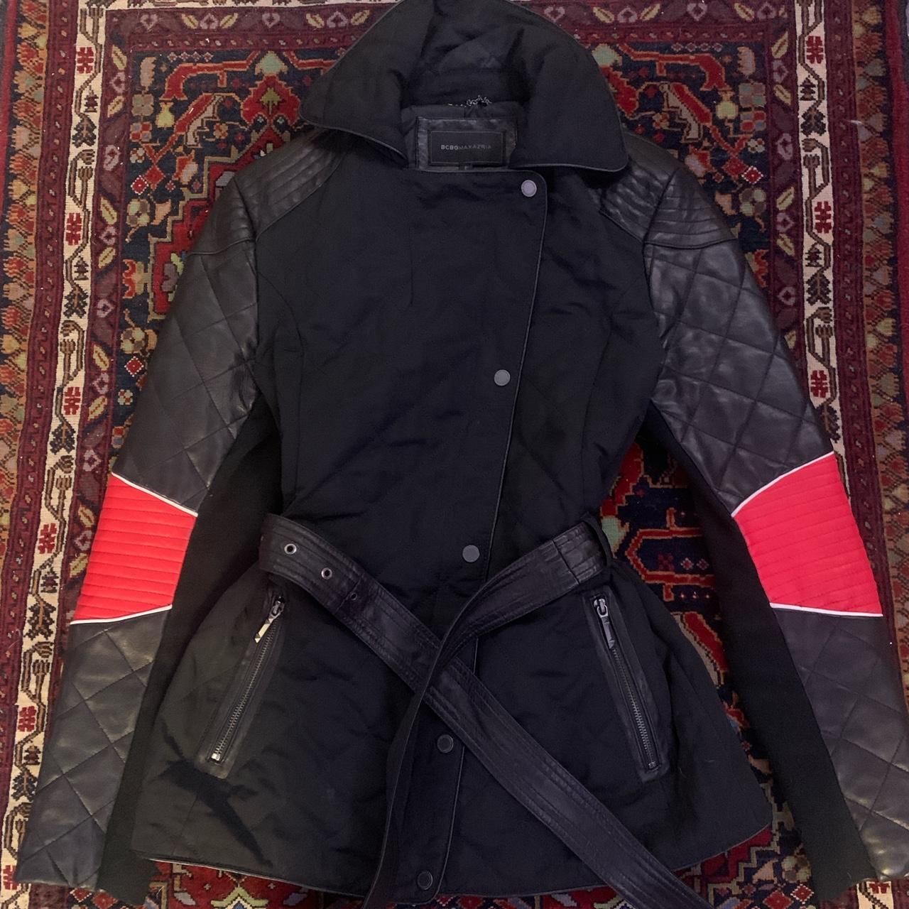 BCBG Jacket Medium Leather black and red Depop