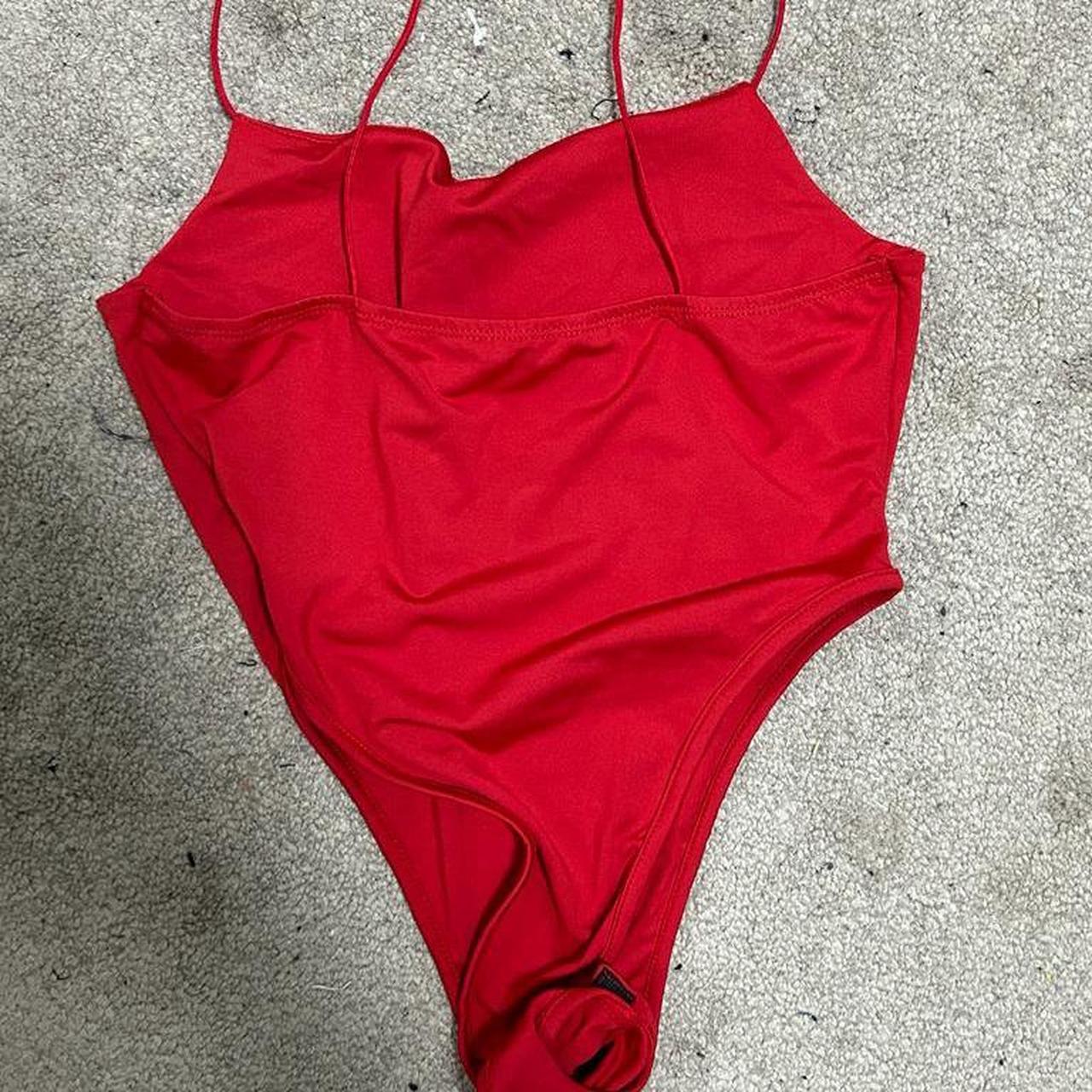 SHEIN red vinyl latex bodysuit with matching choker - Depop