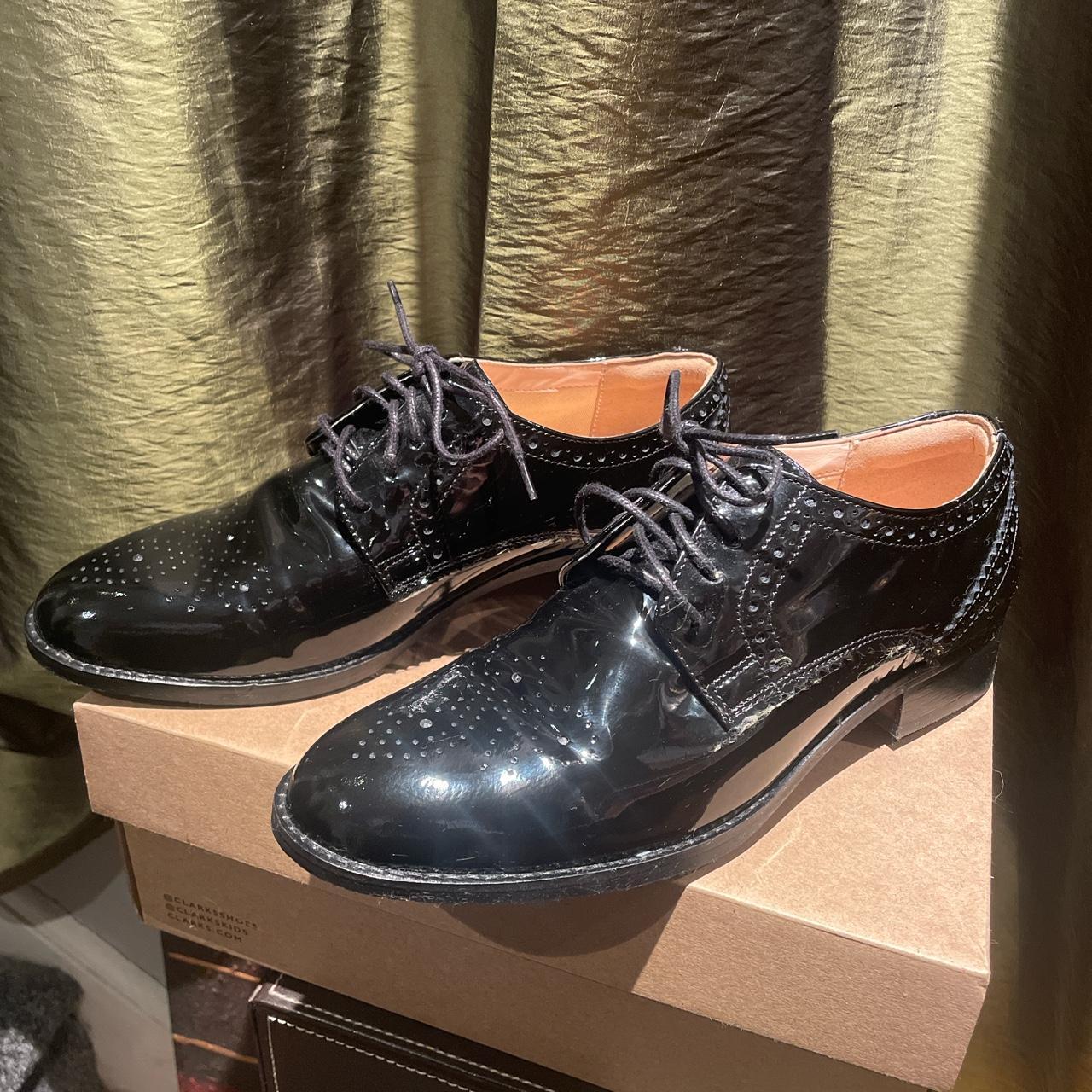 Clarks black hot sale patent brogues