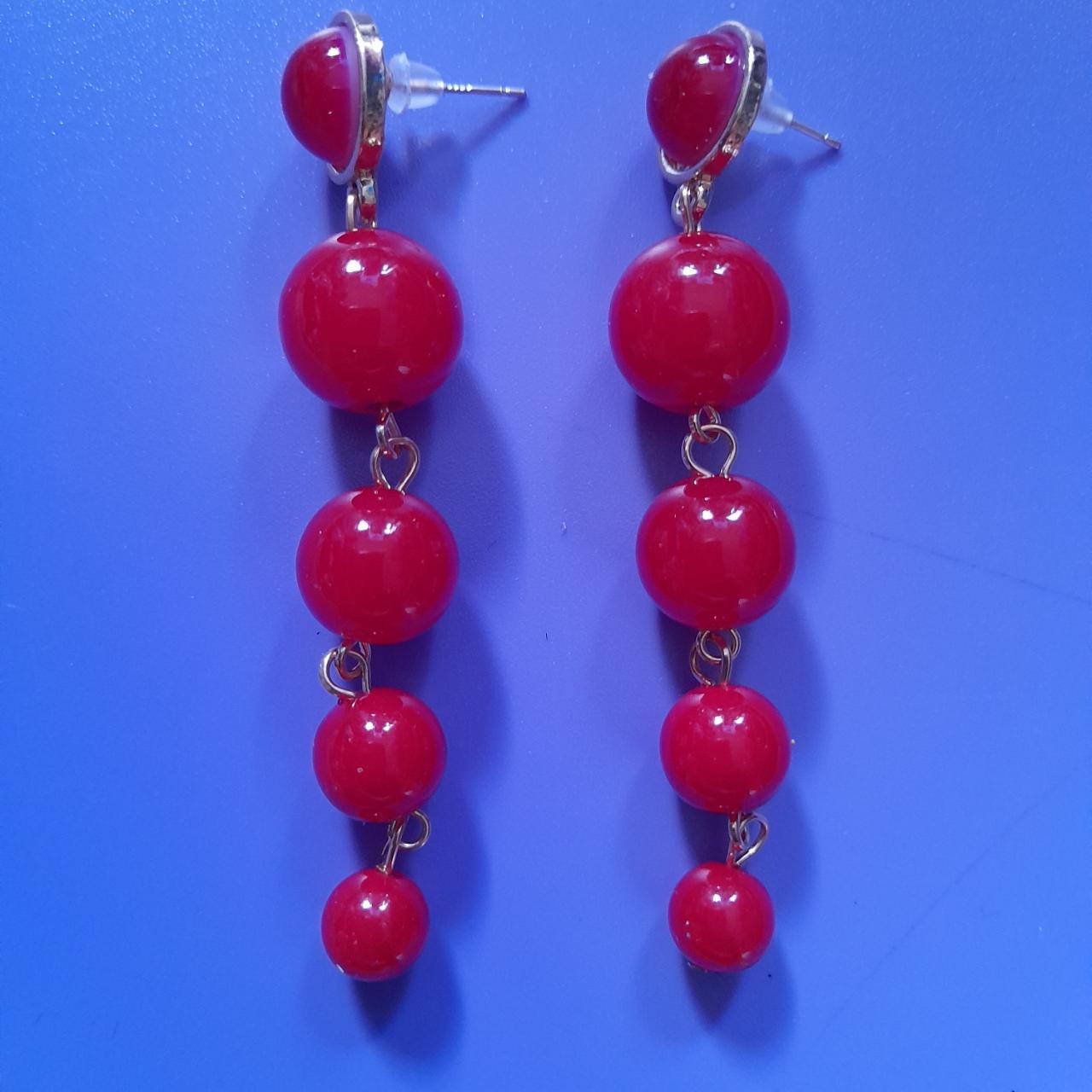 Faux pearl tassel earrings. Elegant long drop earrings. - Depop