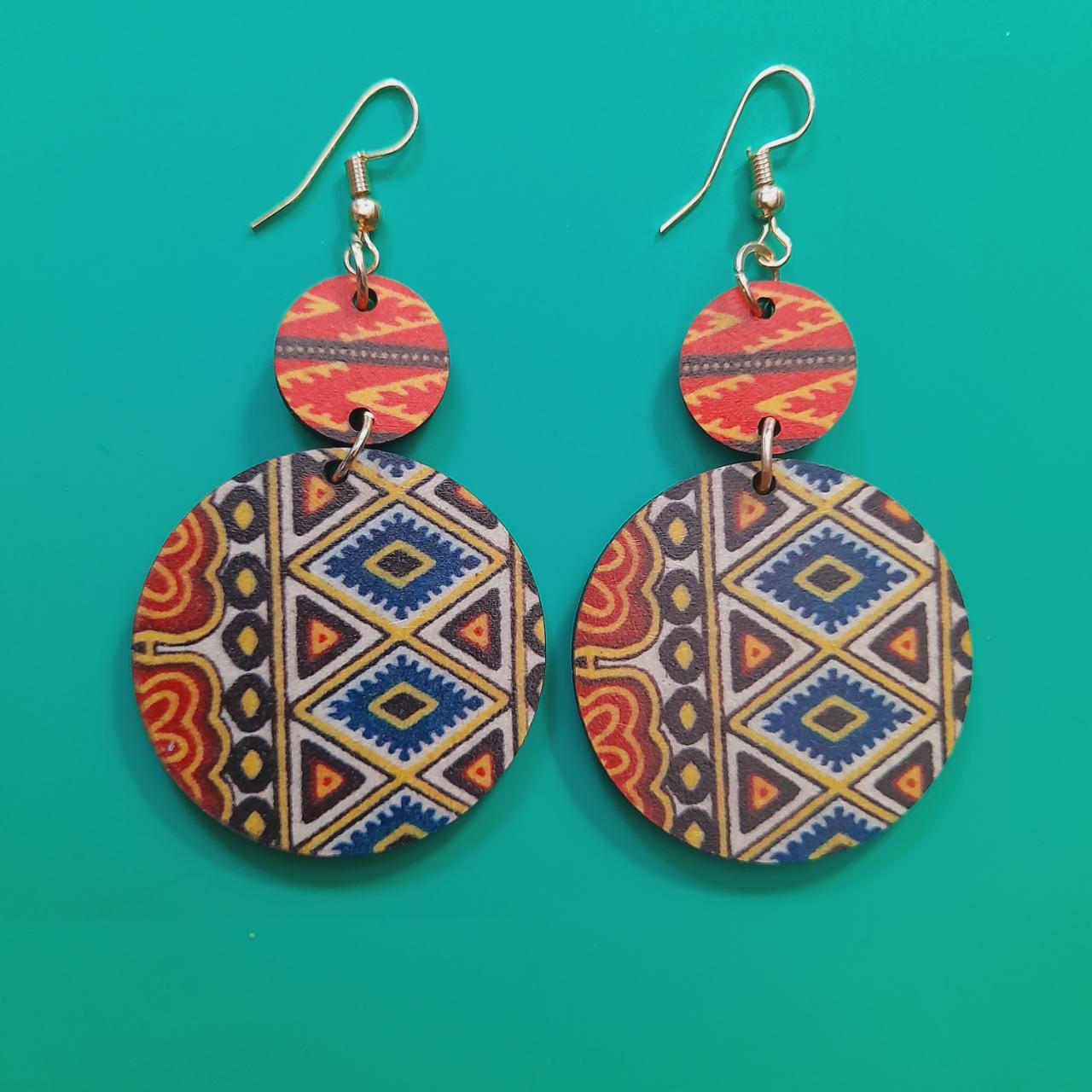 Retro bohemian african geometric pattern earrings.... - Depop