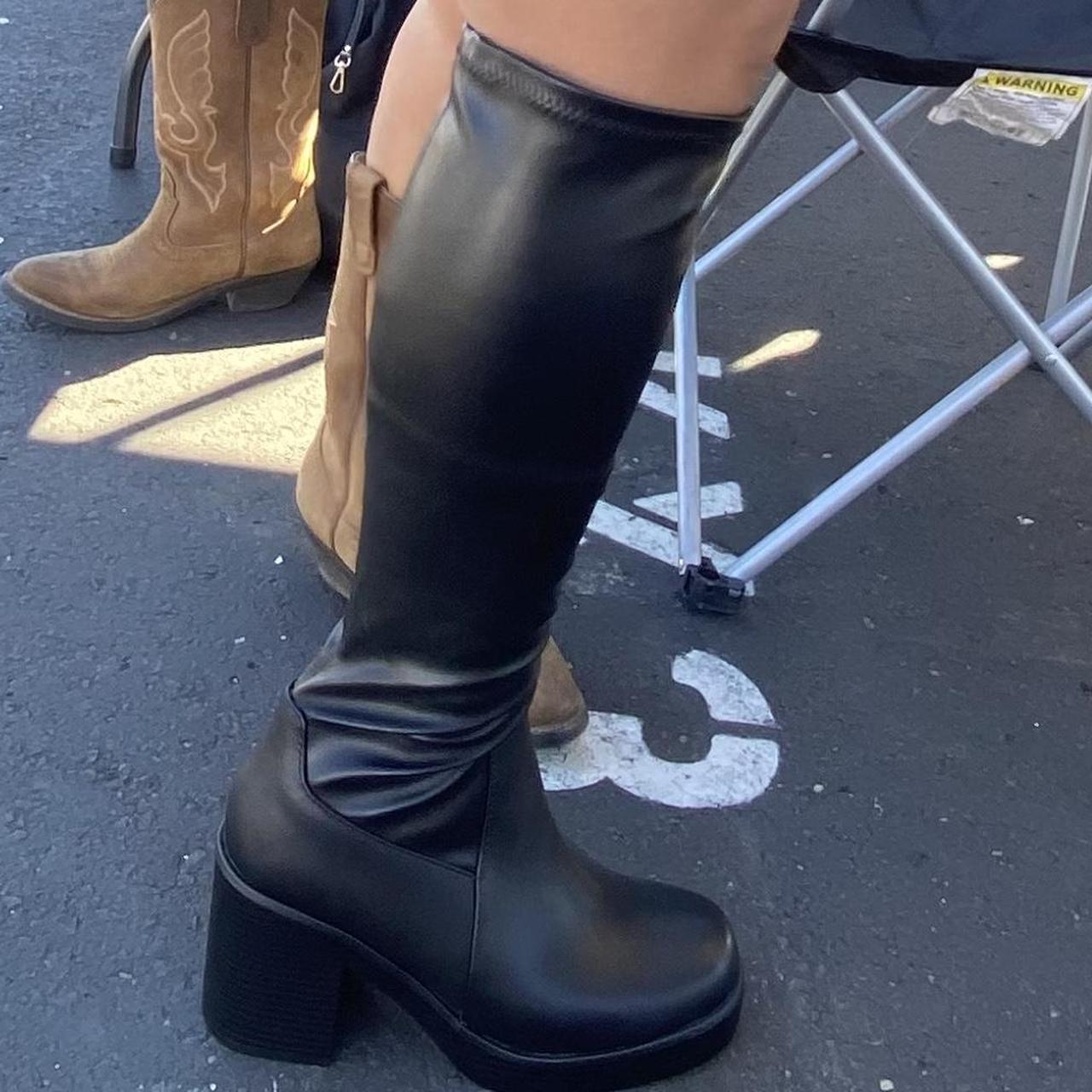 platform black boots heel