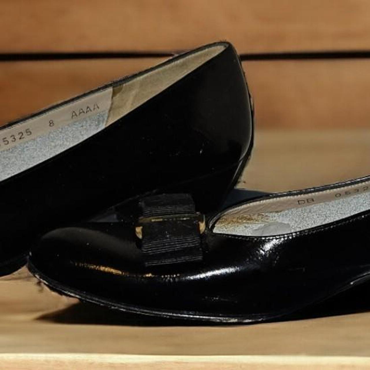 Classic Ferragamo Black Patent Leather Bow Low Heel | Depop