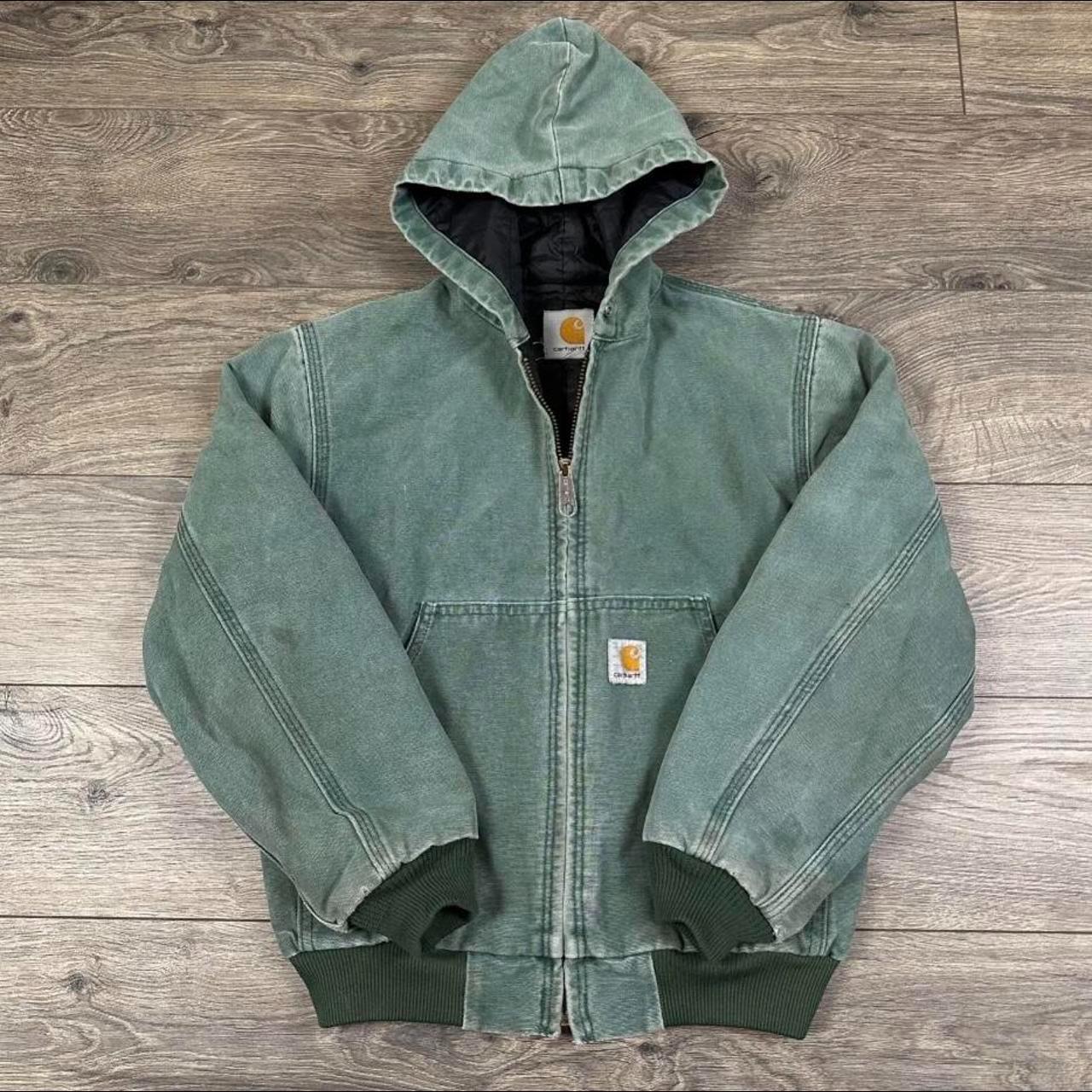 Vintagew Carhartt jacket in a rare green washed... - Depop