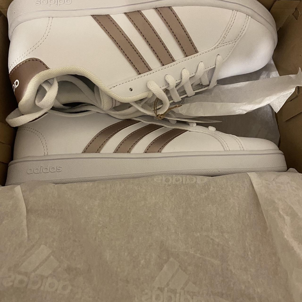 Adidas white and rose best sale gold sneakers