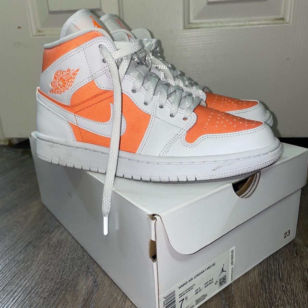 Women's Air Jordan 1s white/reflective orange; size... - Depop