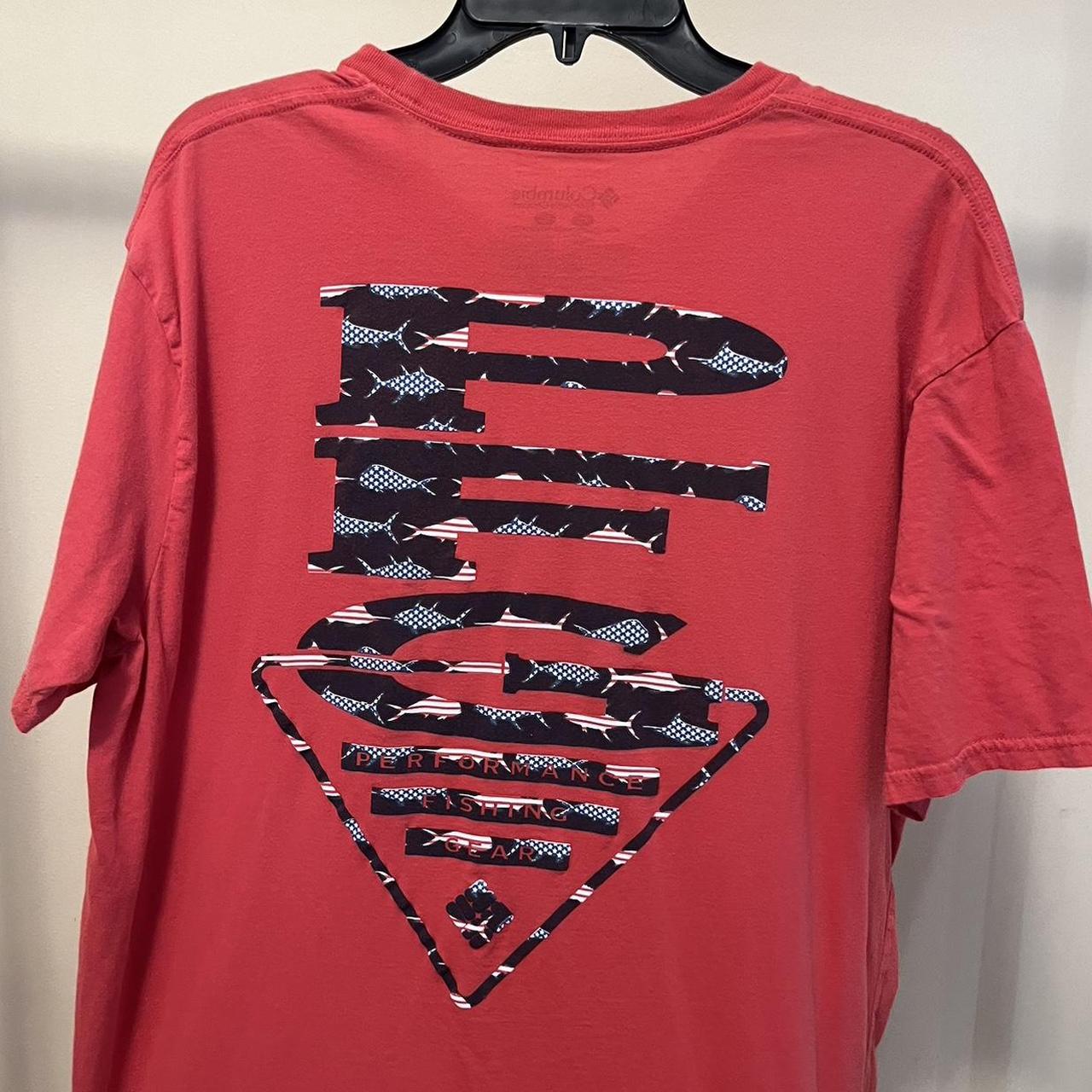 Columbia PFG XL Red T-Shirt with PFG American Flag - Depop