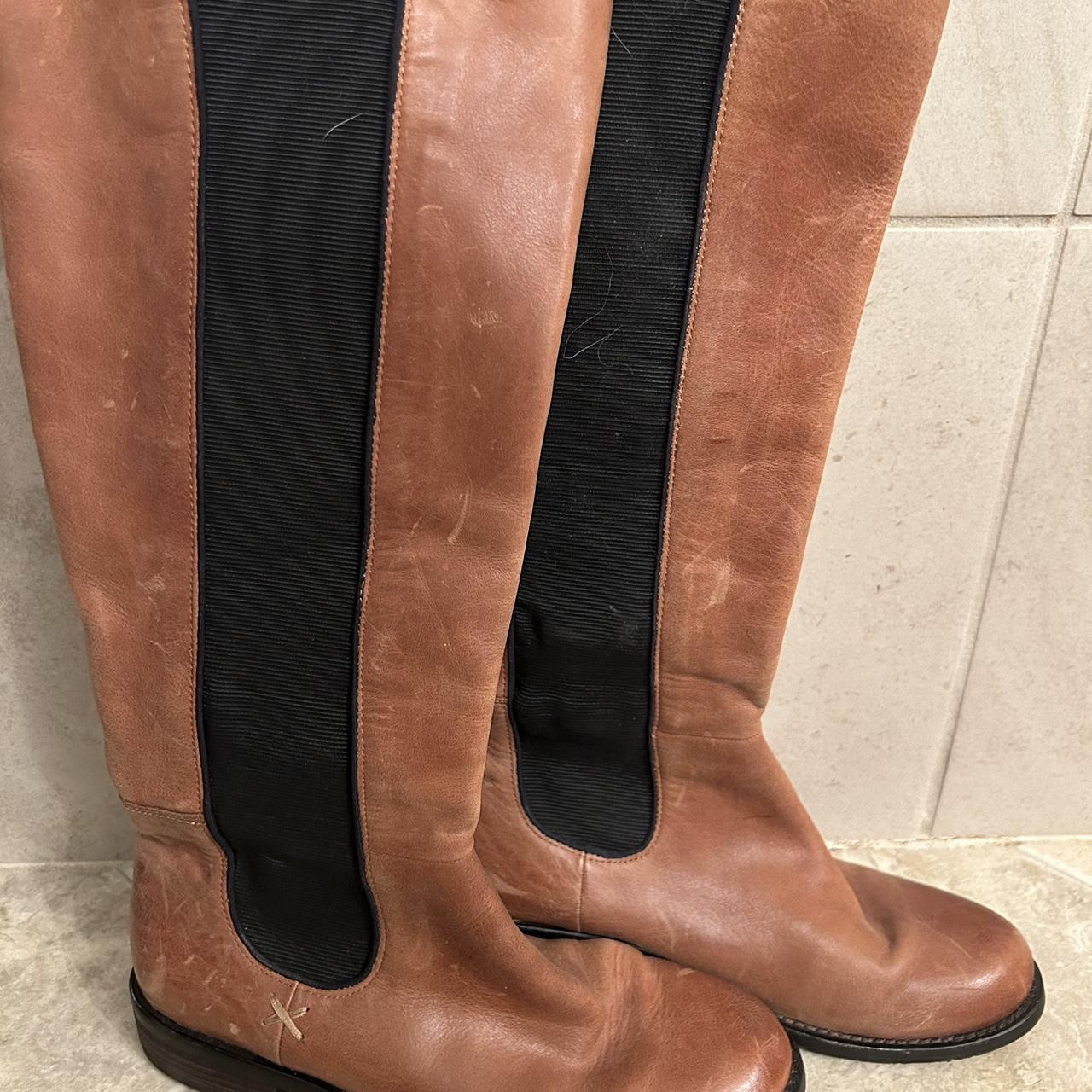 vince camuto women's knee high brown leather pull on riding boots