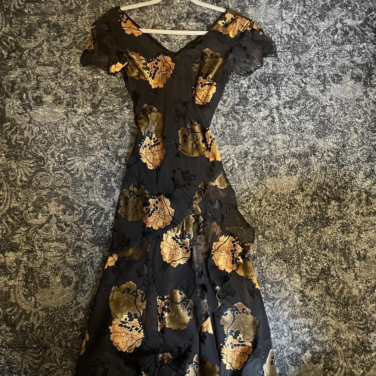 Black dress with yellow flowers black beaded. Depop