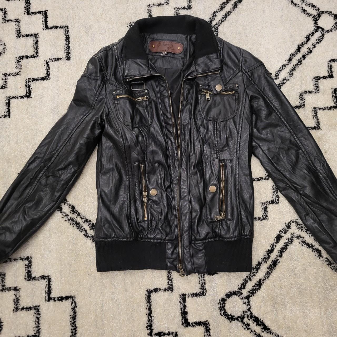 Ci sono black leather jacket best sale