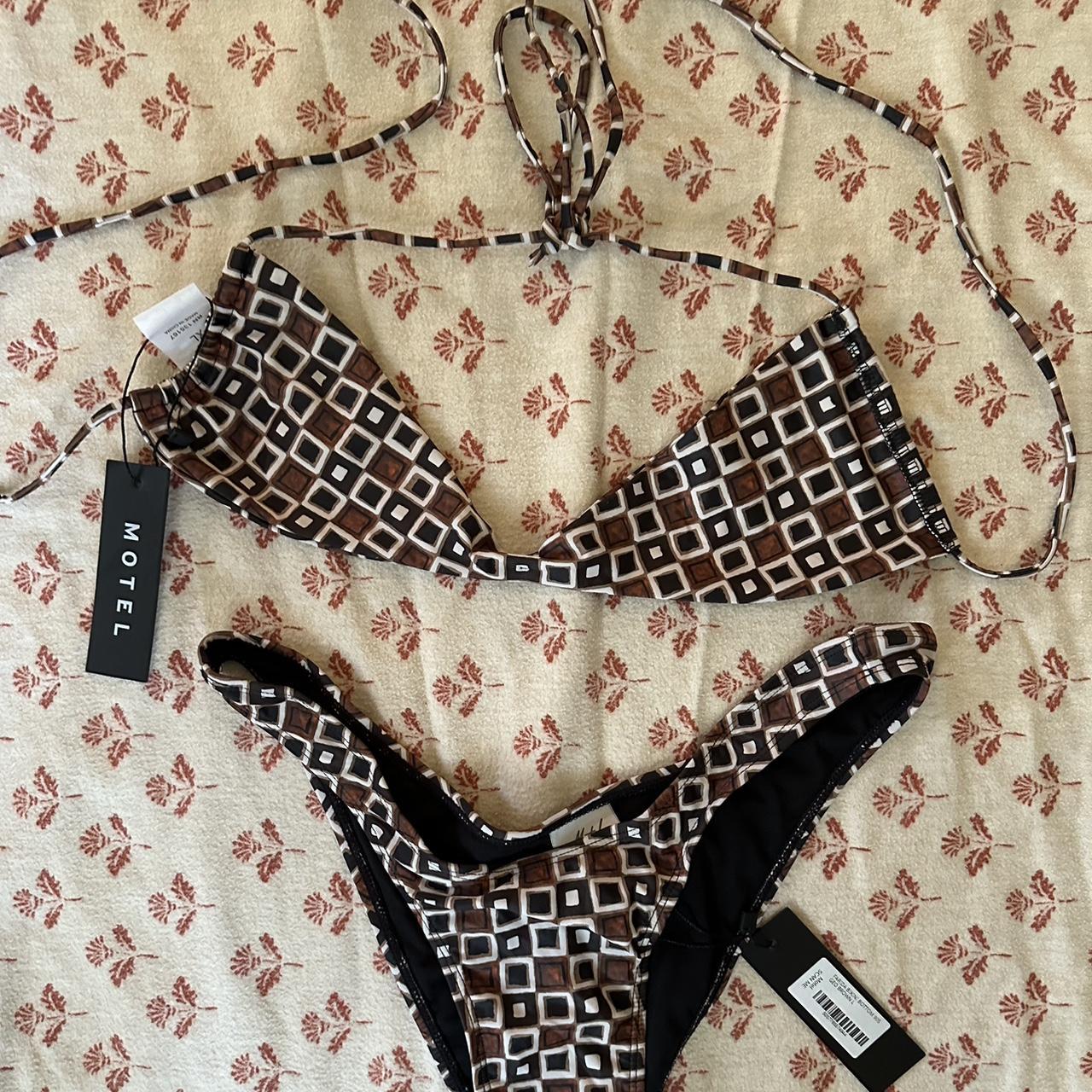 Motel Rocks brown geometric bikini Size XL top... - Depop