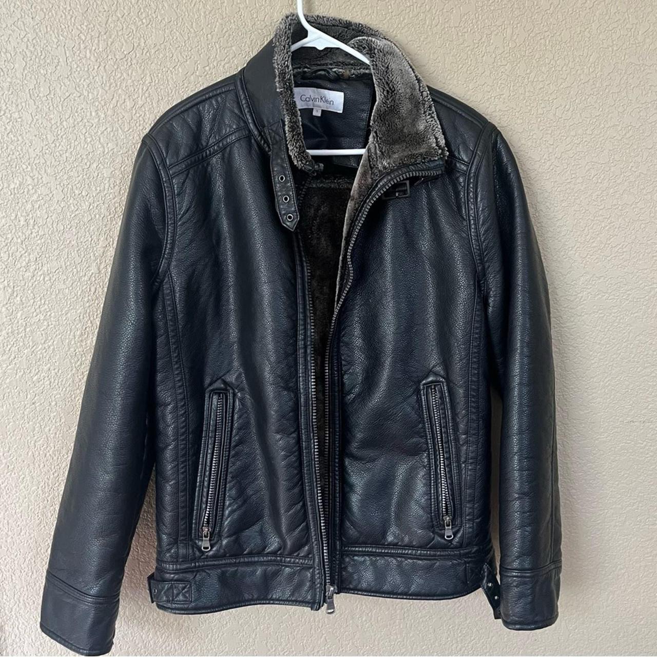 CALVIN KLEIN faux leather moto jacket Size small... - Depop