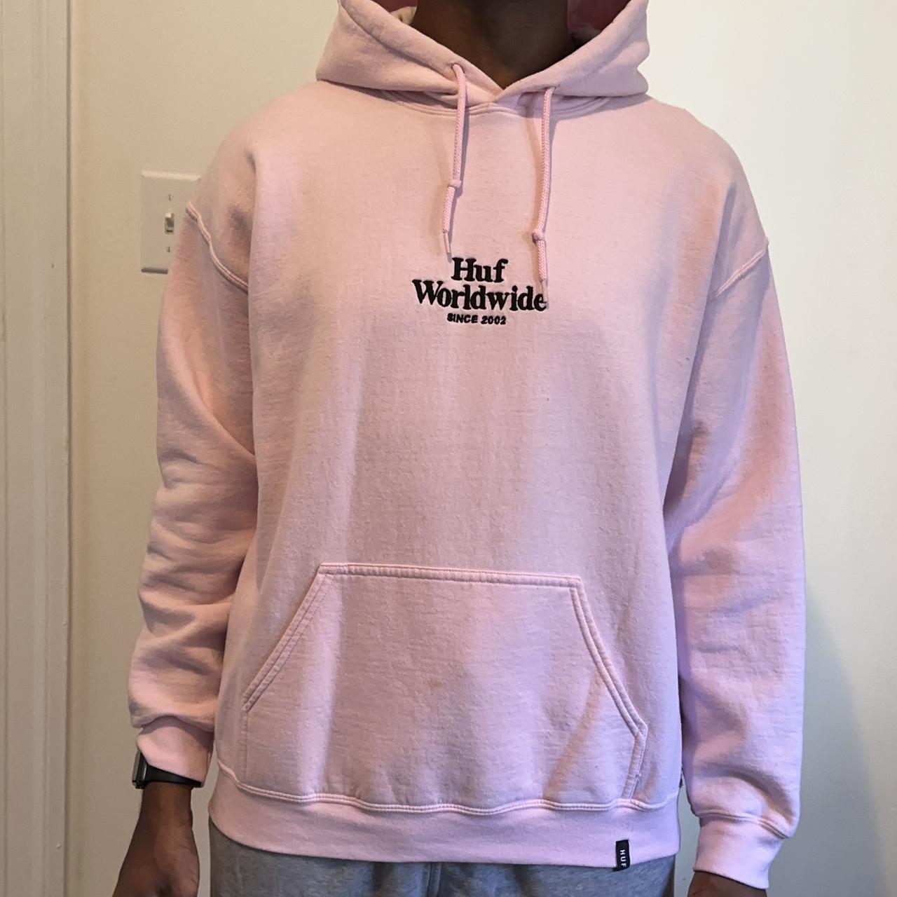 HUF Men's Pink and Black Hoodie Depop