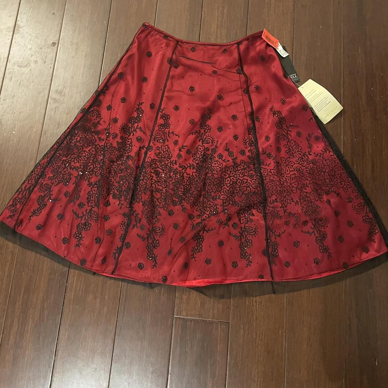 vintage 90s aesthetic formal red midi skirt