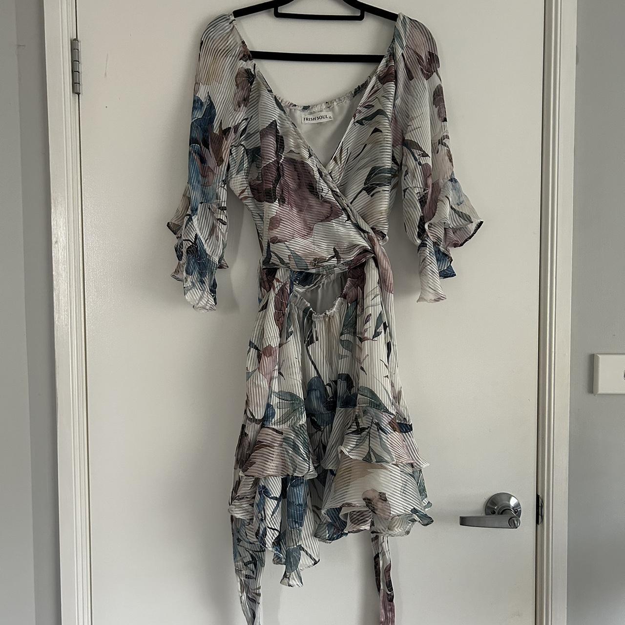 Fresh soul floral dress - flowy with wrap around... - Depop