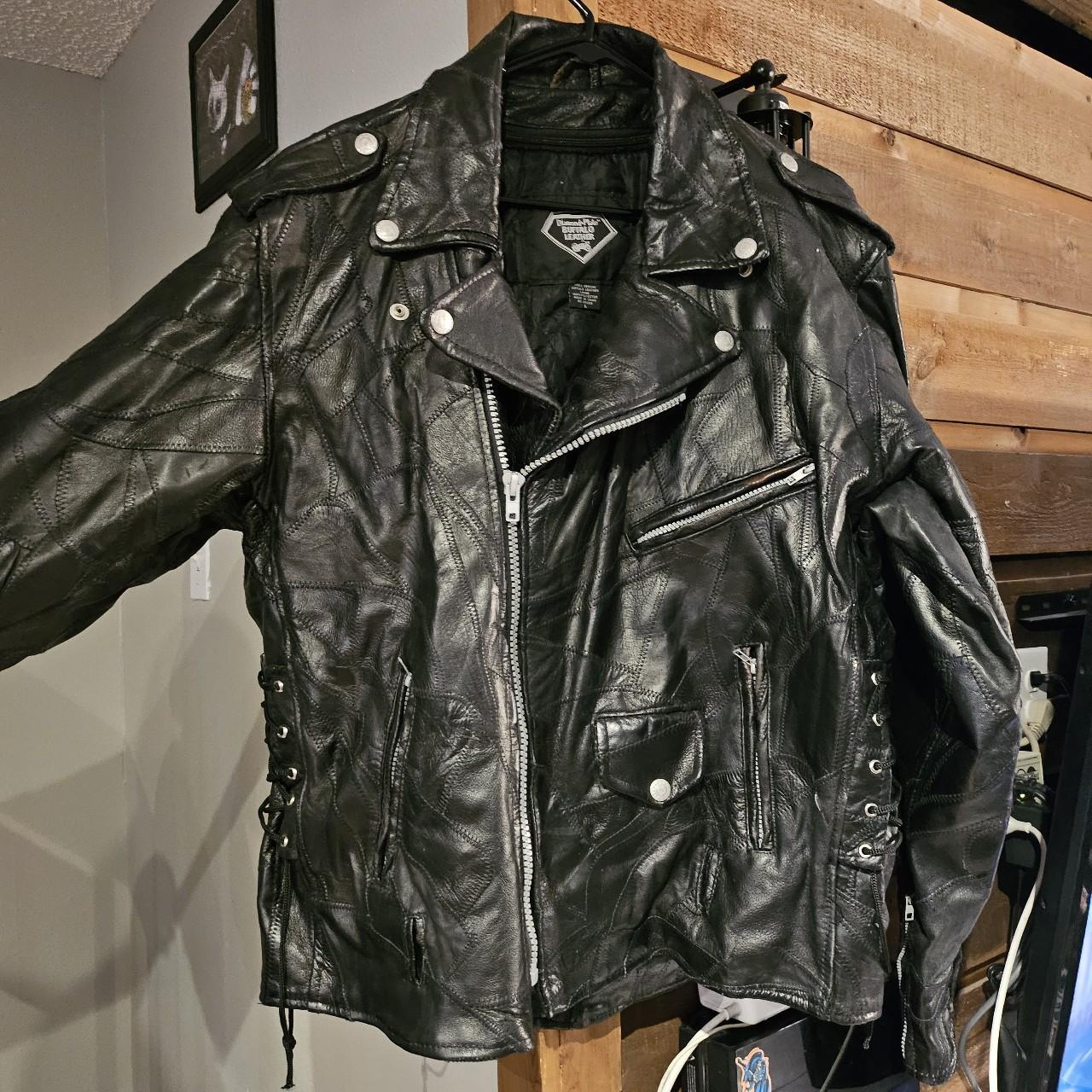 Diamond shop plate buffalo leather jacket