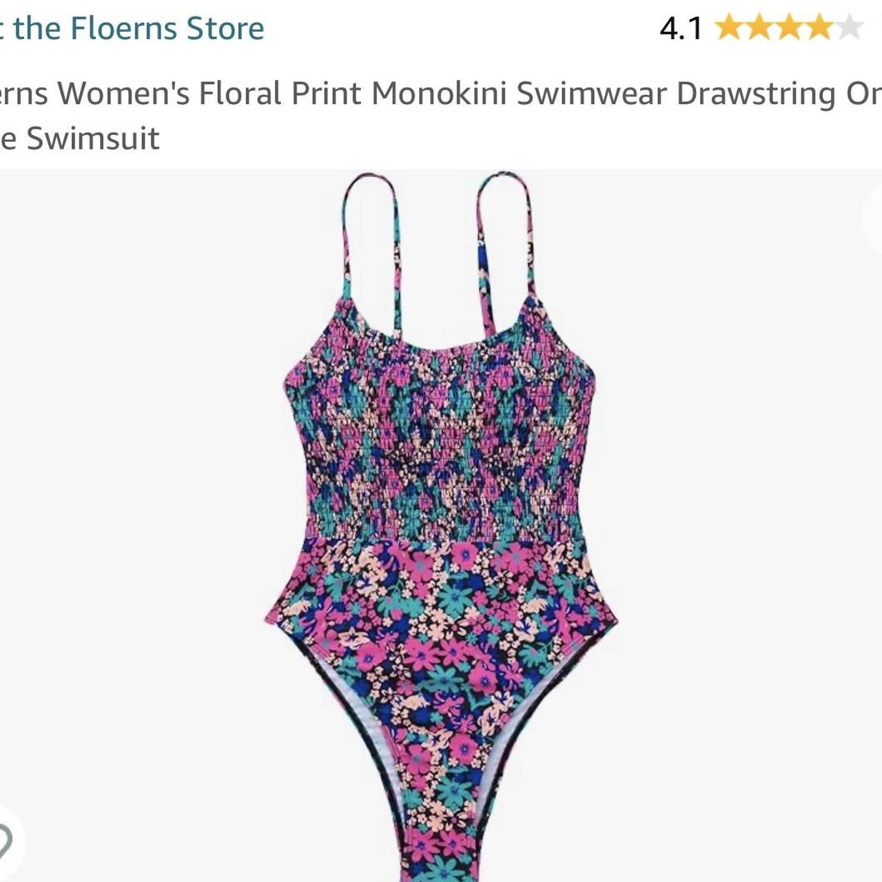 Floerns Women's Floral Print Monokini Swimwear Drawstring One Piece Swimsuit