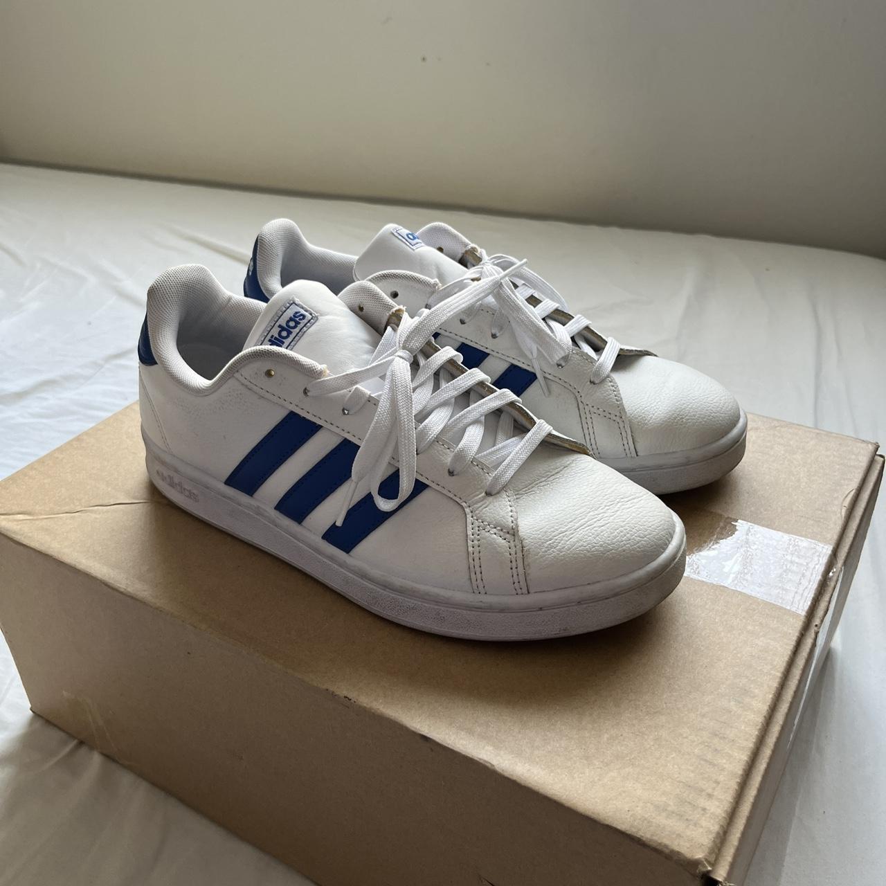 Adidas blue stripe shoes best sale