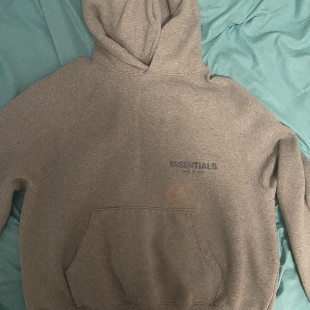 essentials hoodie size xxs little bleach stain on... - Depop