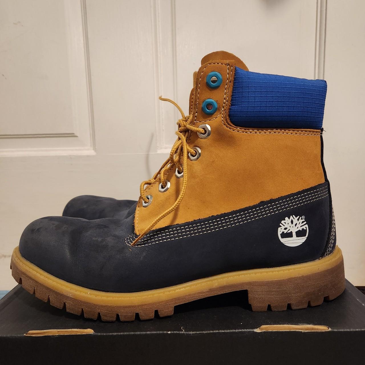 Orange and blue timberland on sale boots