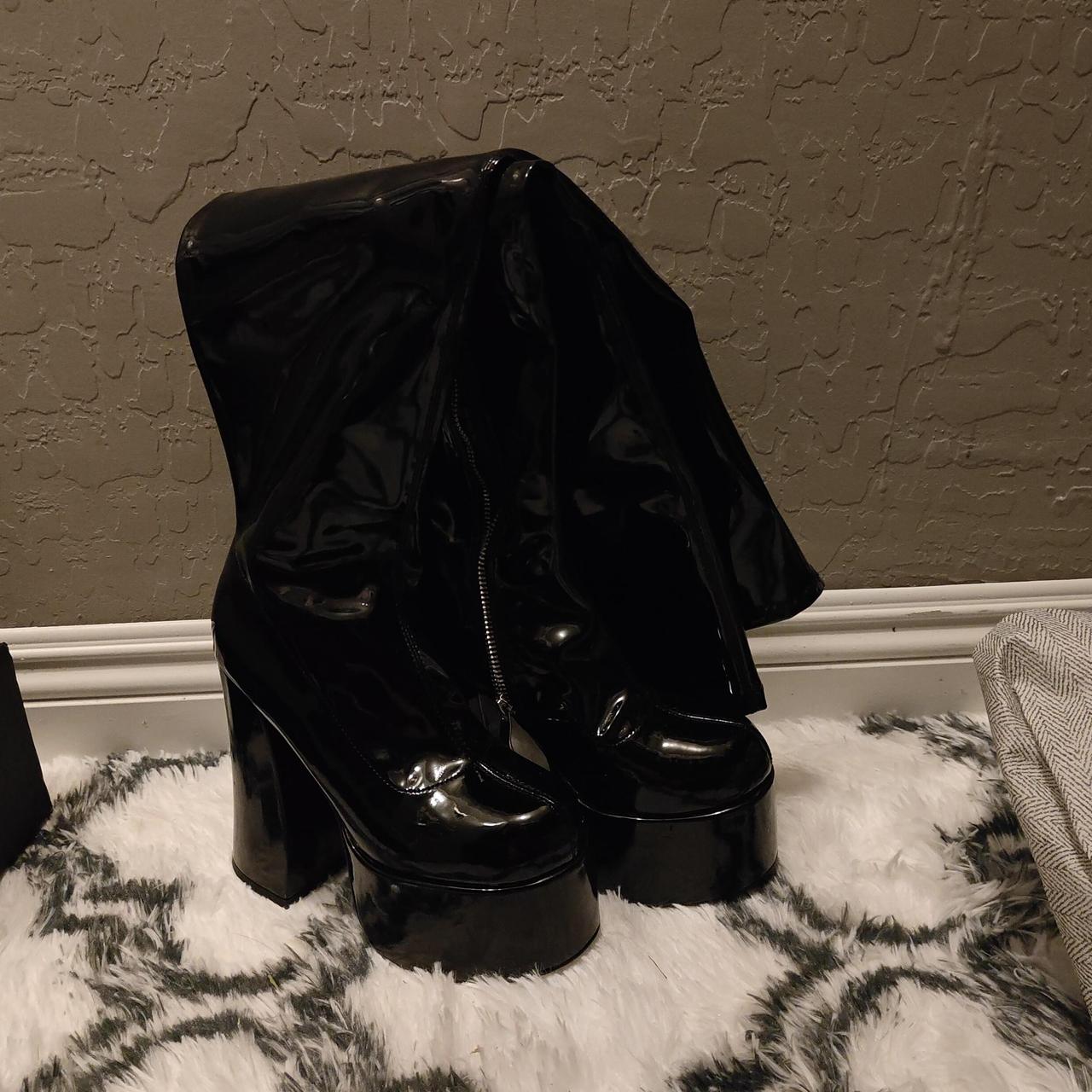 Dolls kill thigh high latex boots size 6, never worn... Depop