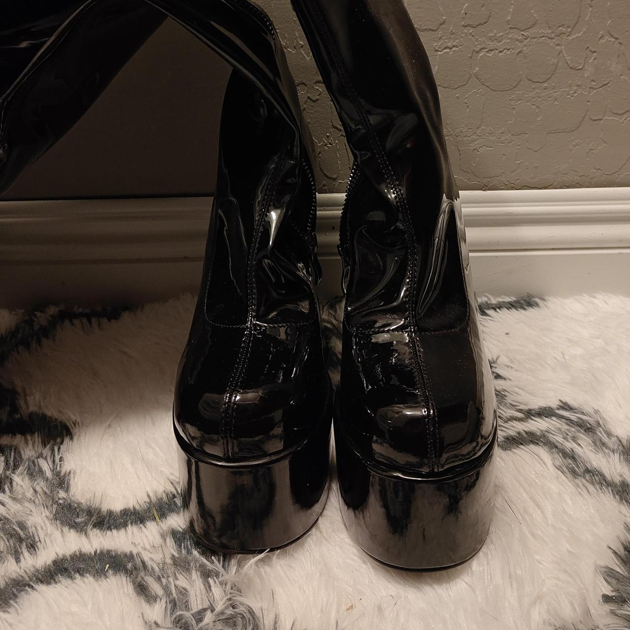 Dolls kill thigh high latex boots size 6, never worn... Depop