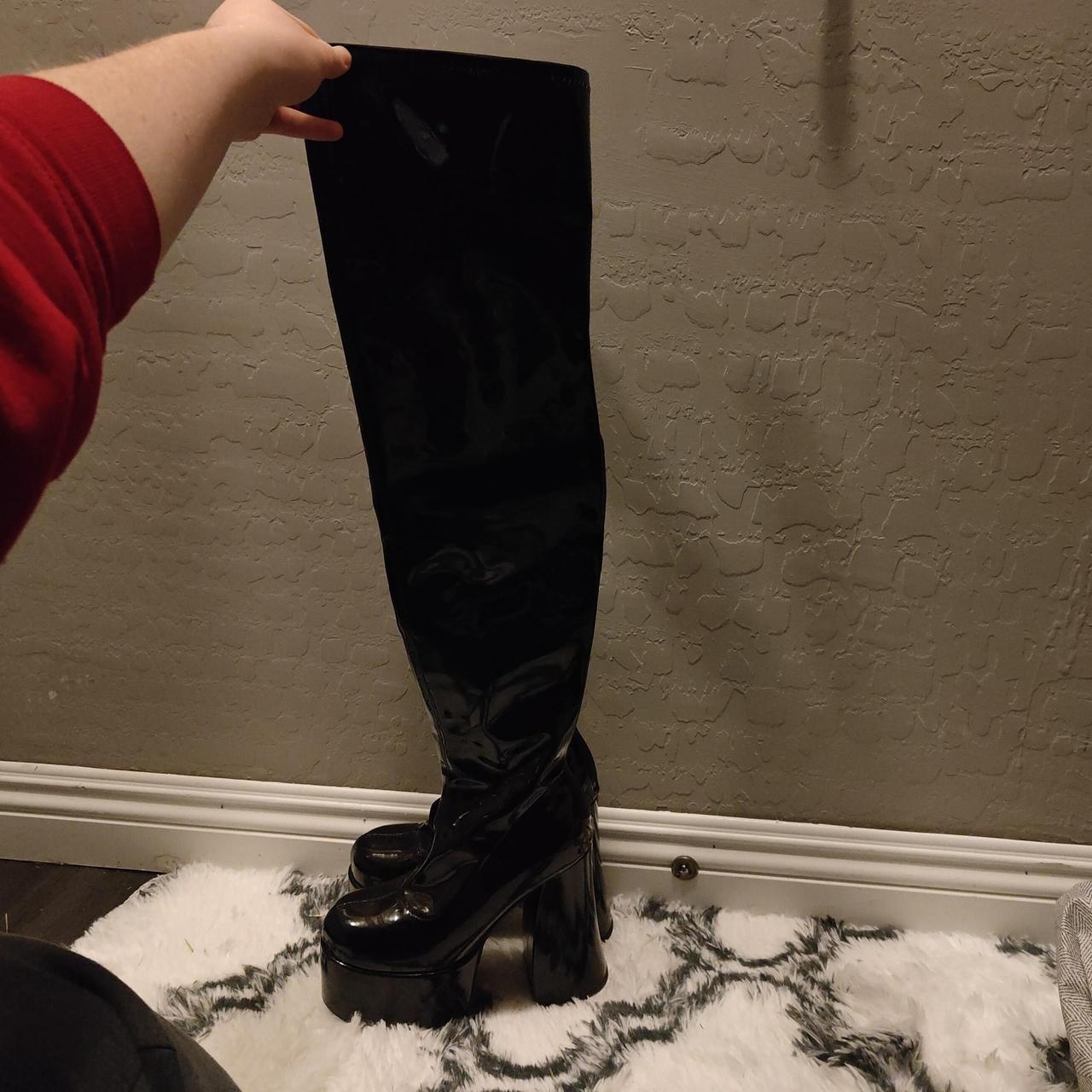 Dolls kill thigh high latex boots size 6, never worn... Depop