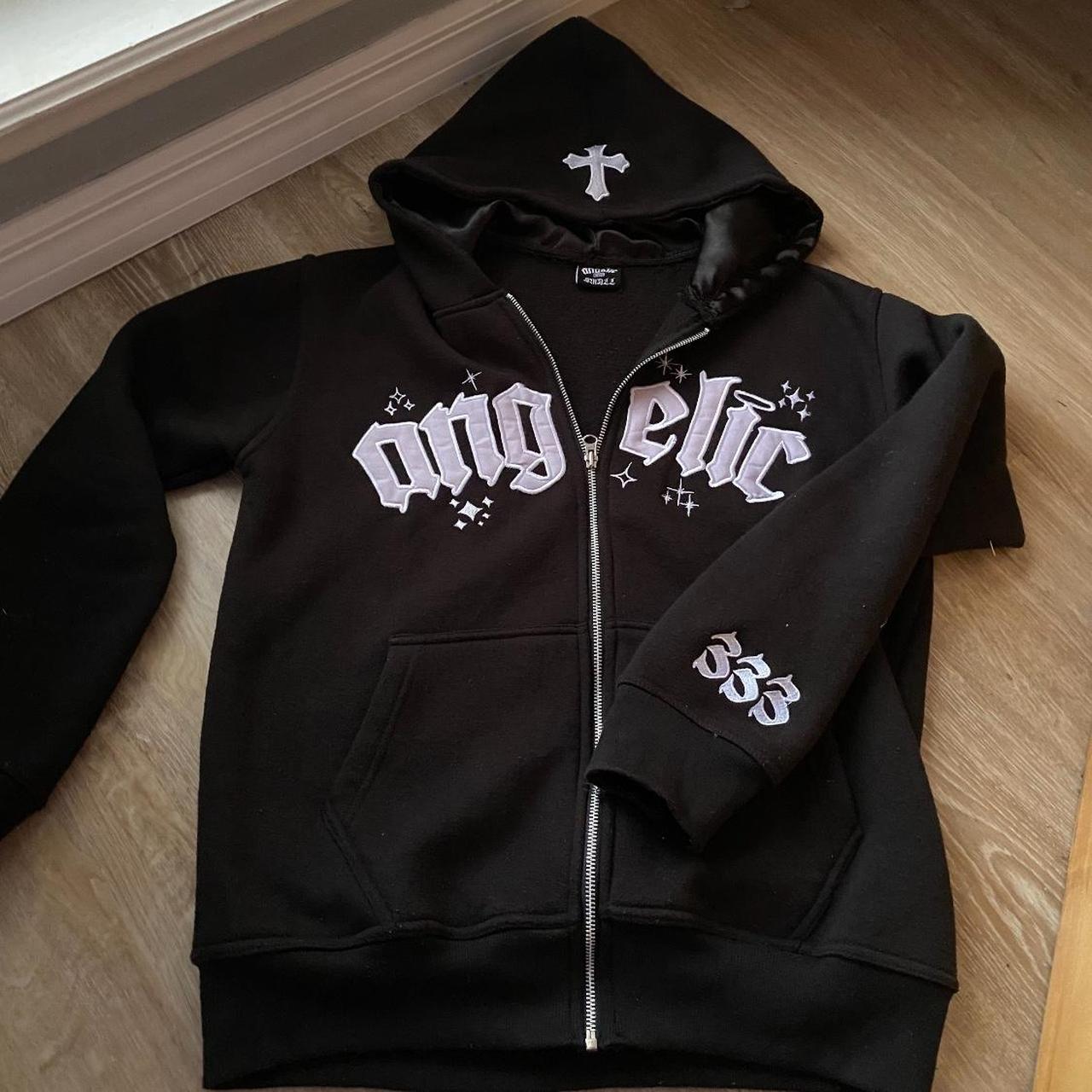 Angelic Motion Black n white hoodie Worn once... - Depop