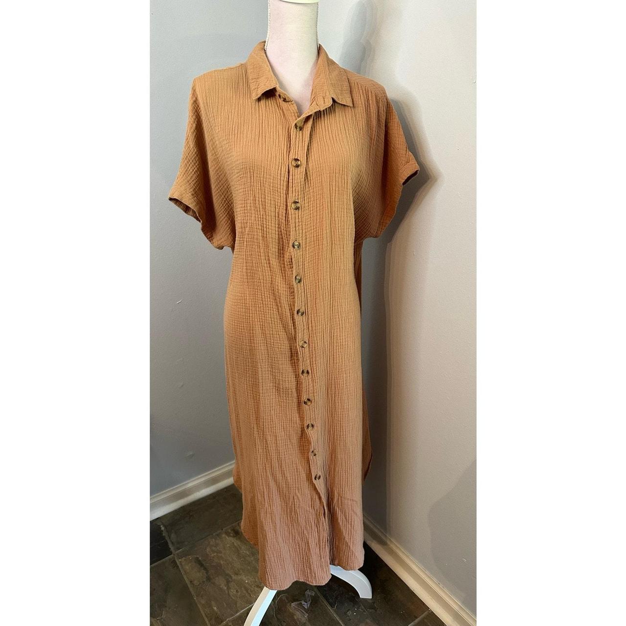 Unbranded Tan Waffle Button Down Dress Size XL PTP. Depop