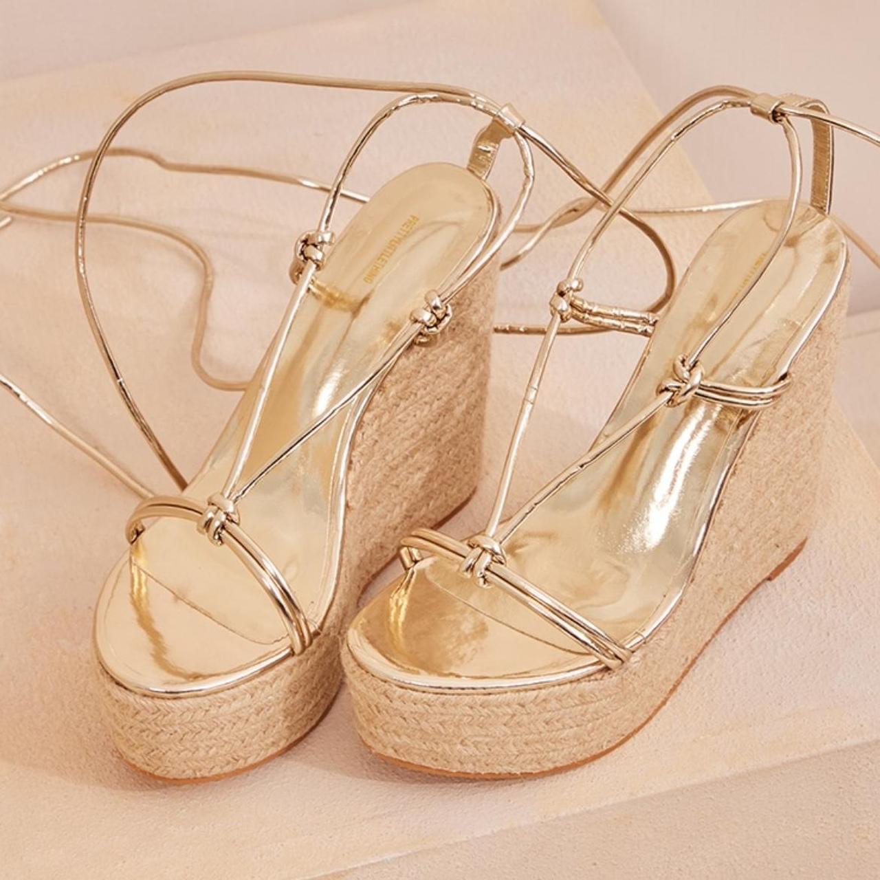 Gold PU Metallic Twist Strap Lace Up High Depop