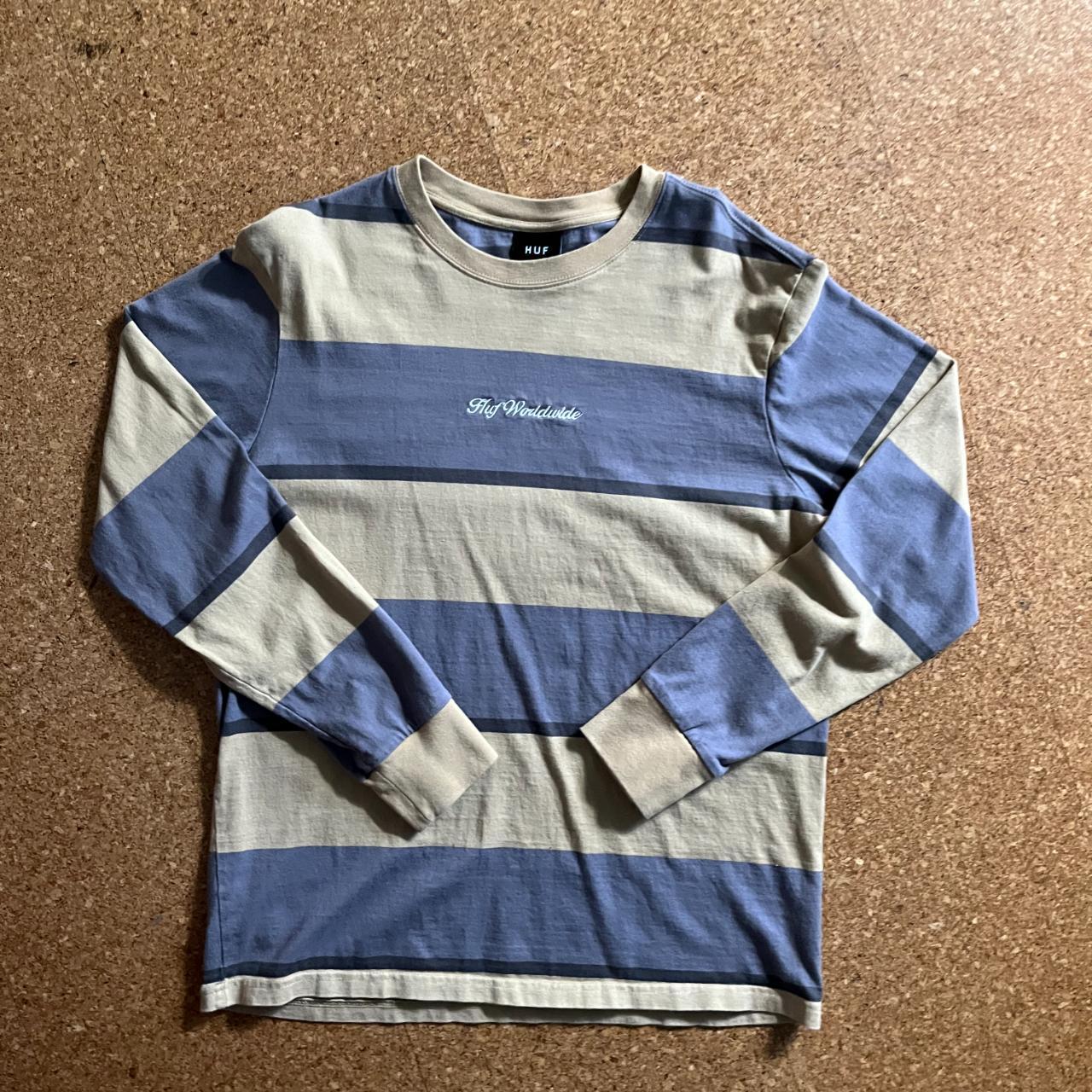 HUF Worldwide Striped Long-Sleeve T-Shirt. Size... - Depop