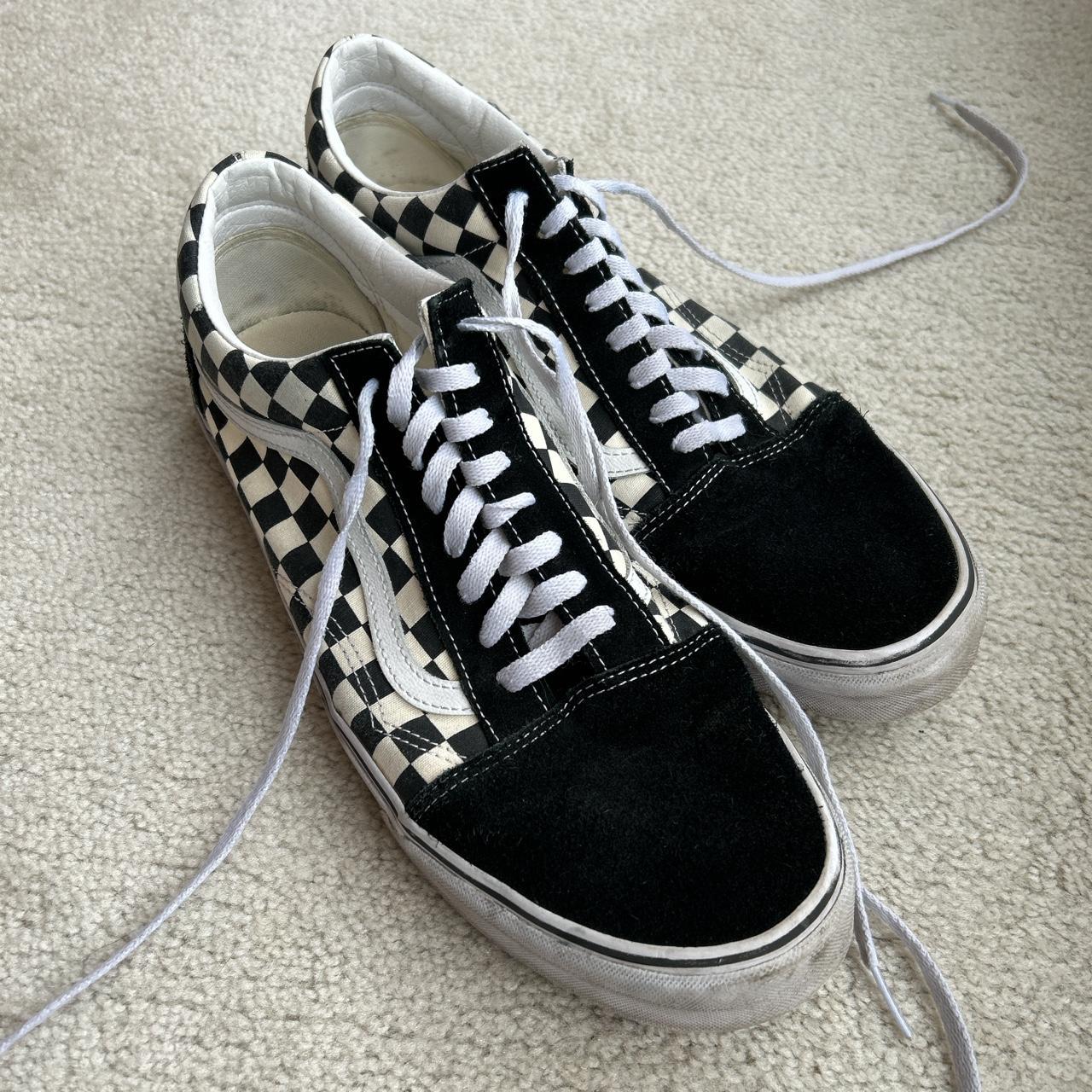 Black checkered low-top Vans size 13; used; no... - Depop