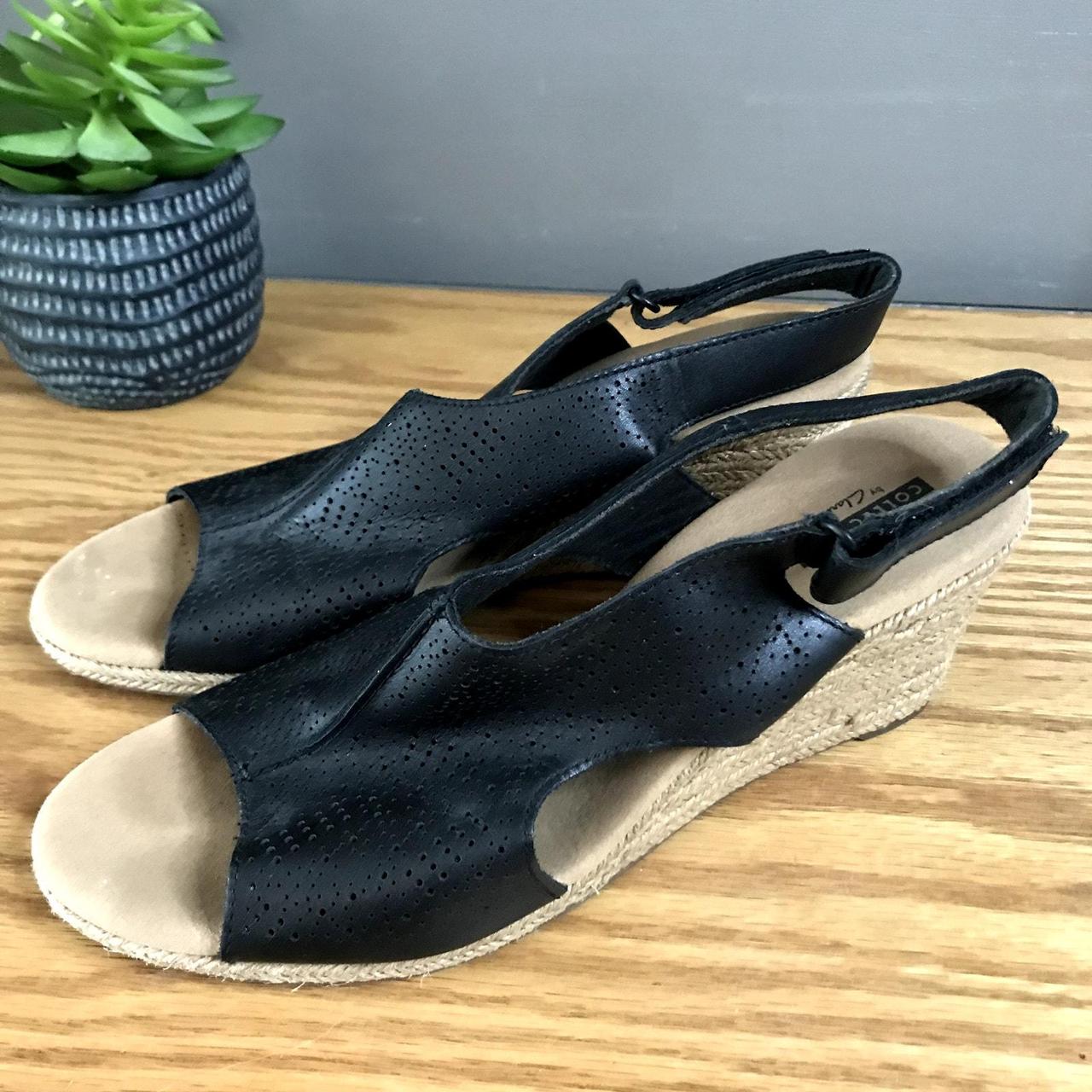 Clarks Lafley Rosen Wedge Heels Sandal Black Leather. Depop