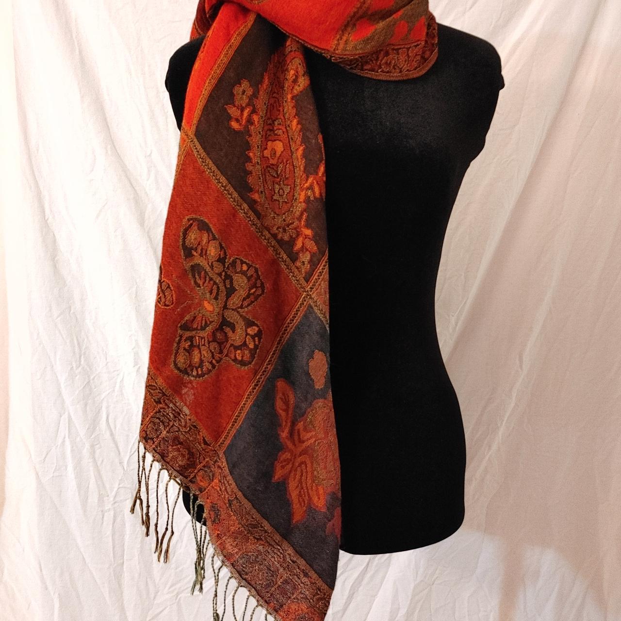 Beautiful scarf in autumnal reds, oranges, and... - Depop