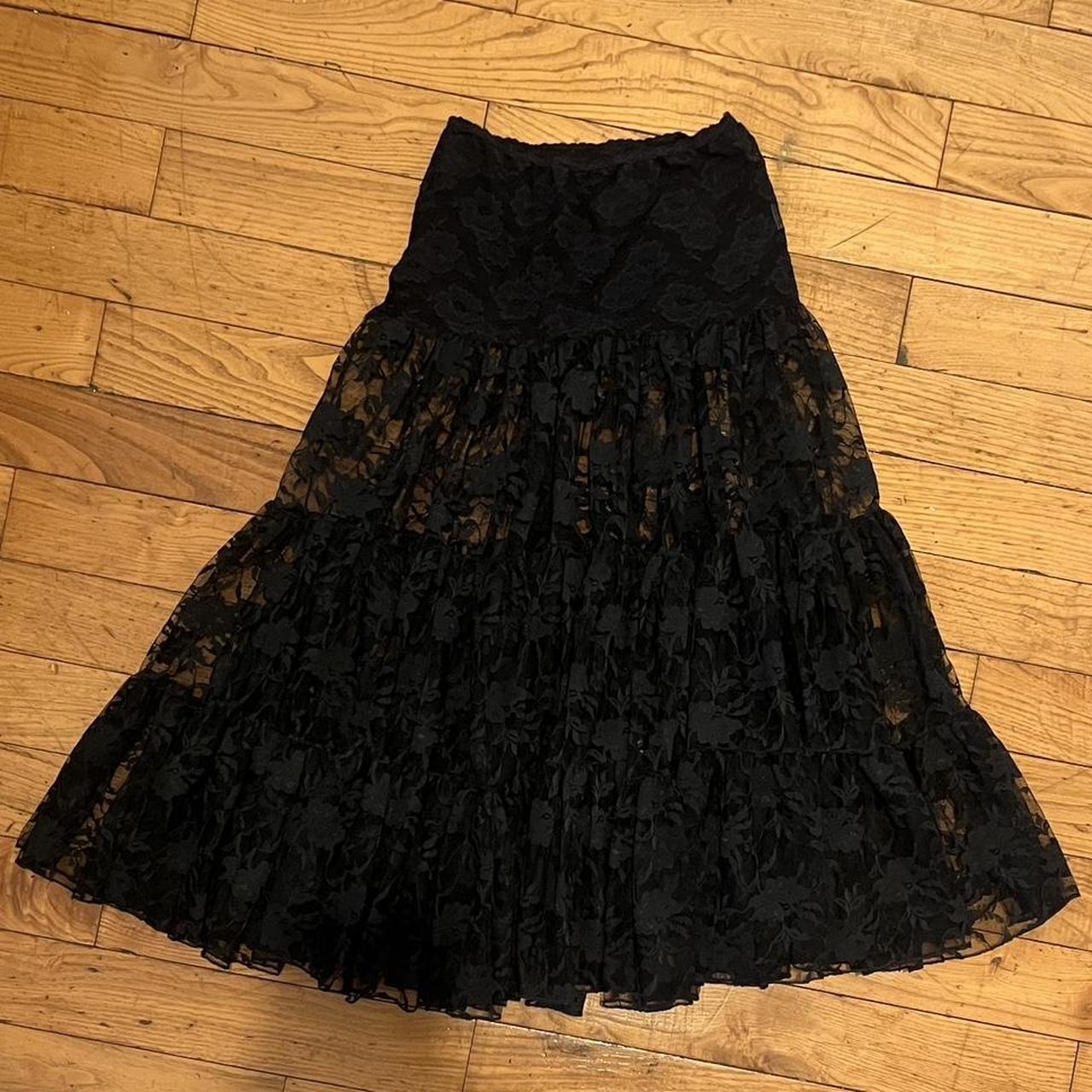 Black lace overlay skirt long best sale