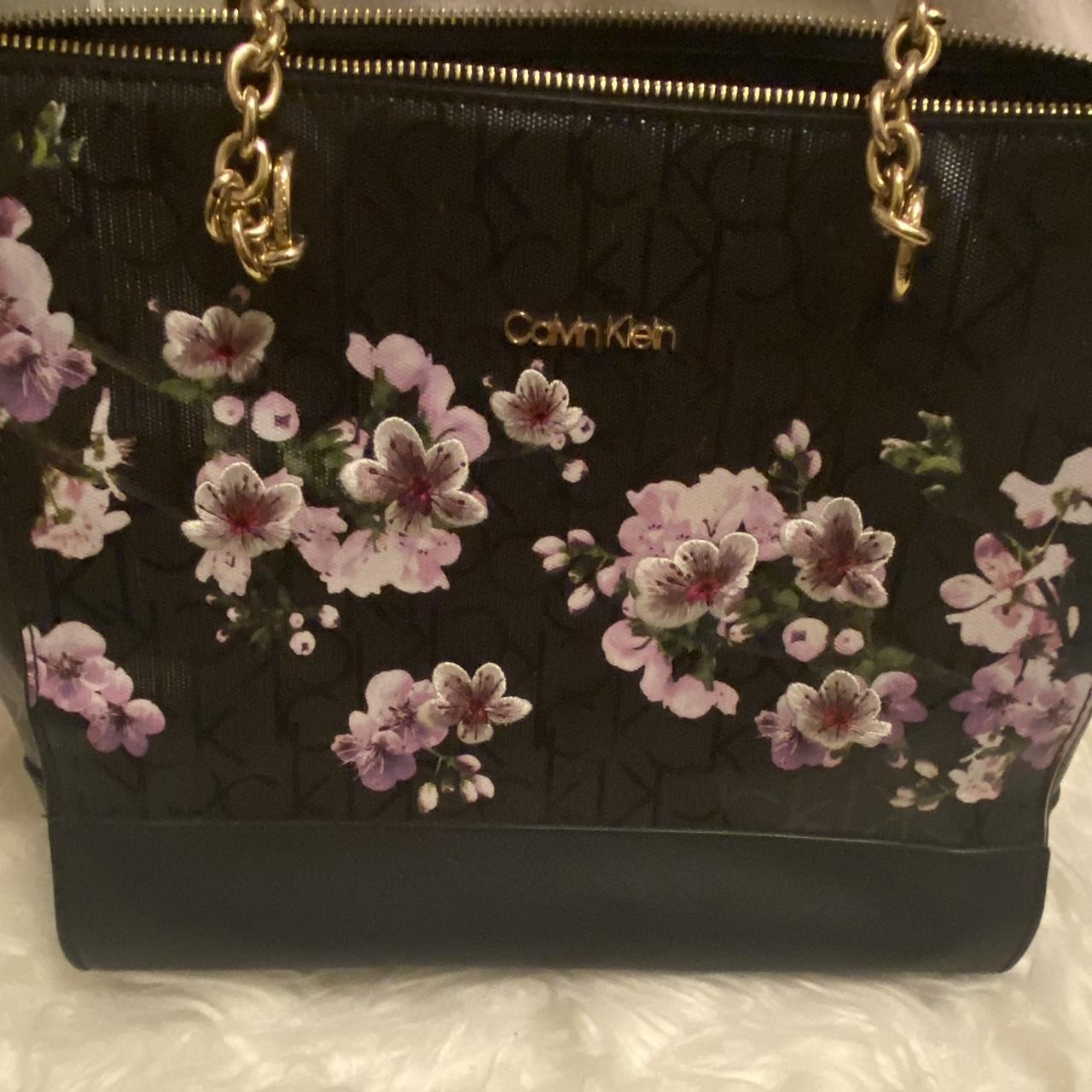 Calvin klein black 2024 purse with pink flowers