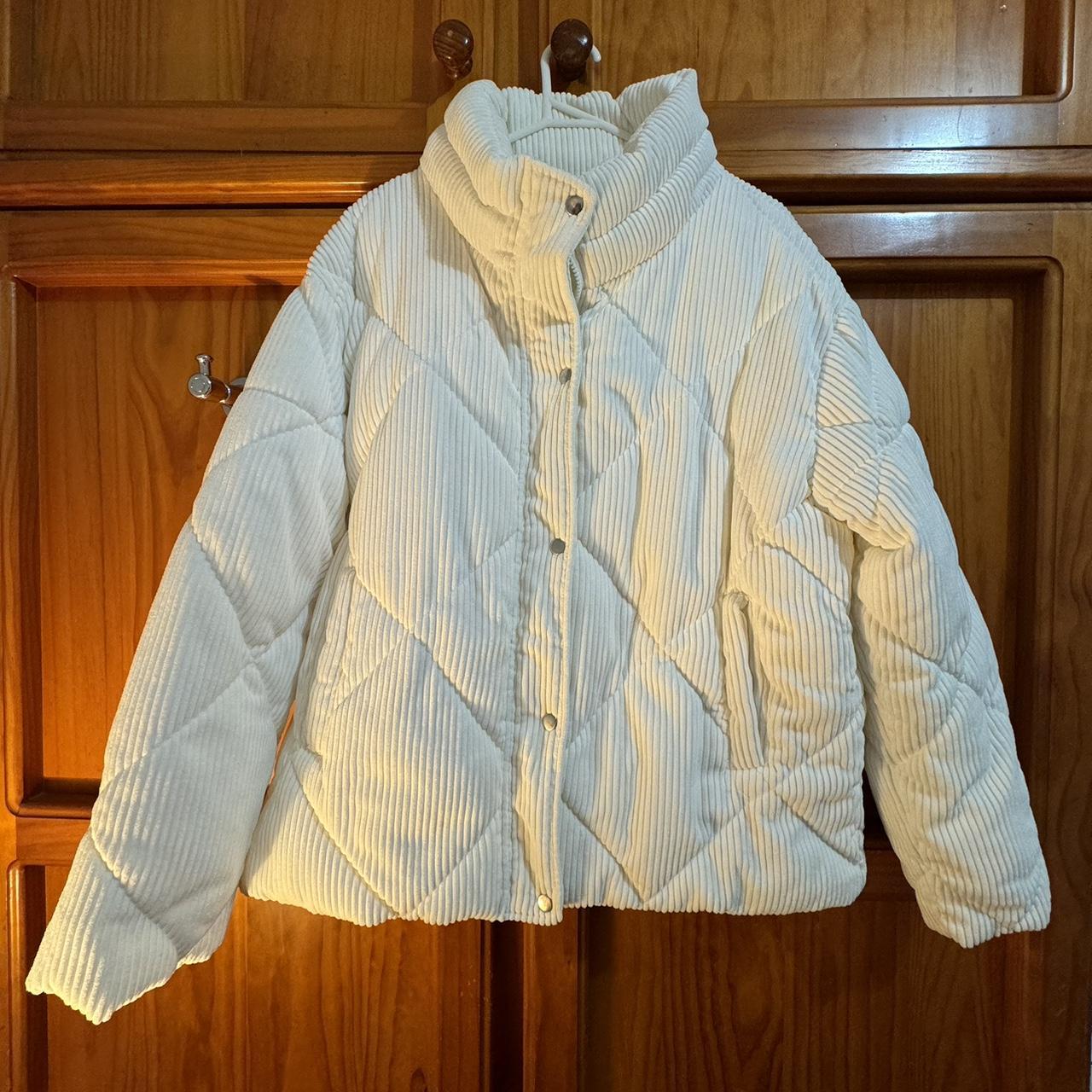 White corduroy puffer jacket winterfashion Depop