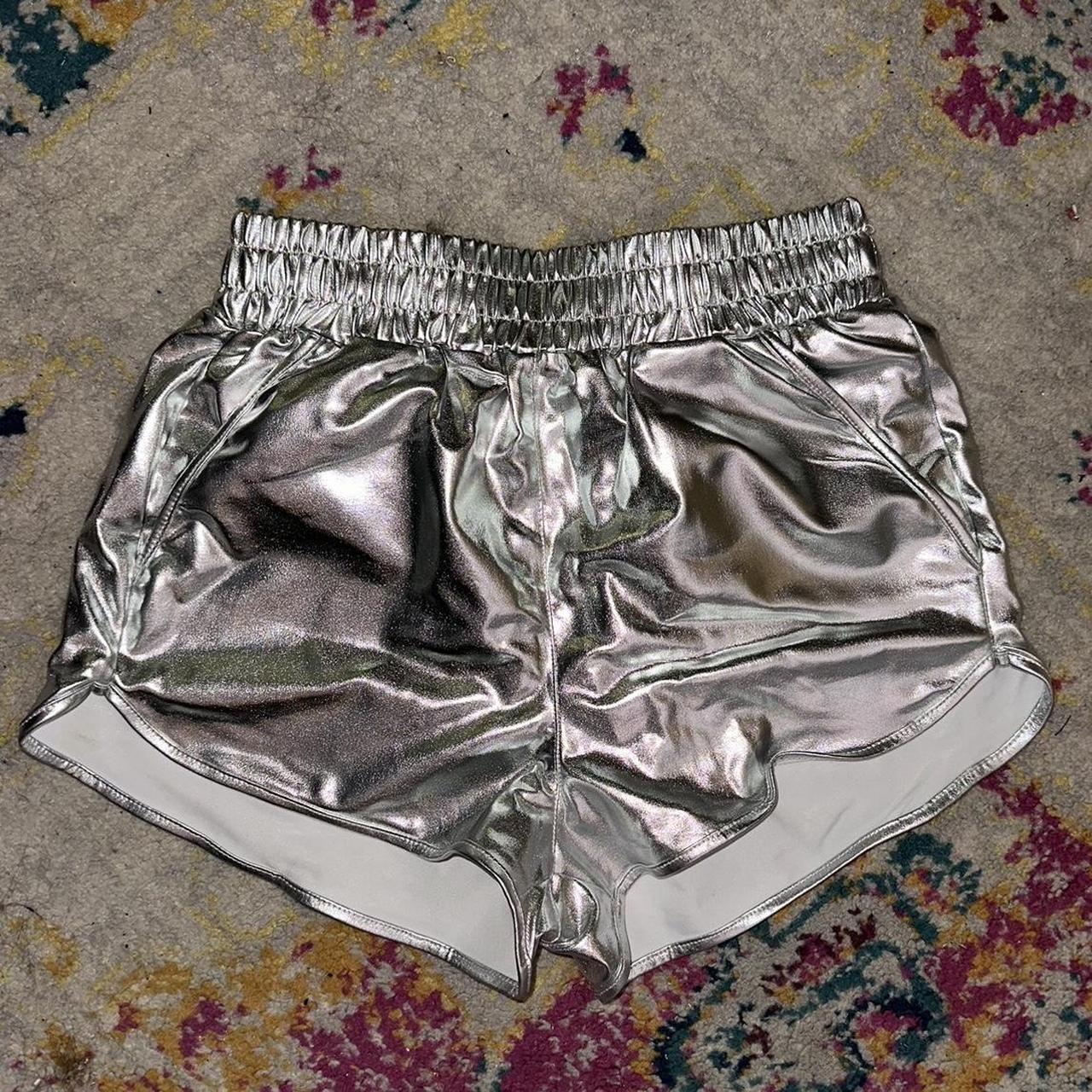 Silver shiny shorts online