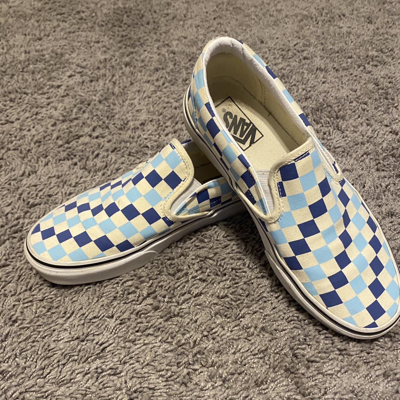 VANS Navy blue and light blue checkered vans - Depop