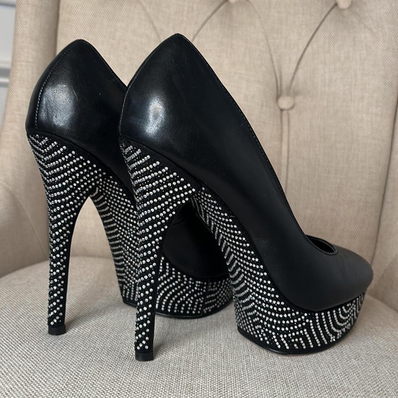 Black Aldo leather peep toe pumps with studded. Depop