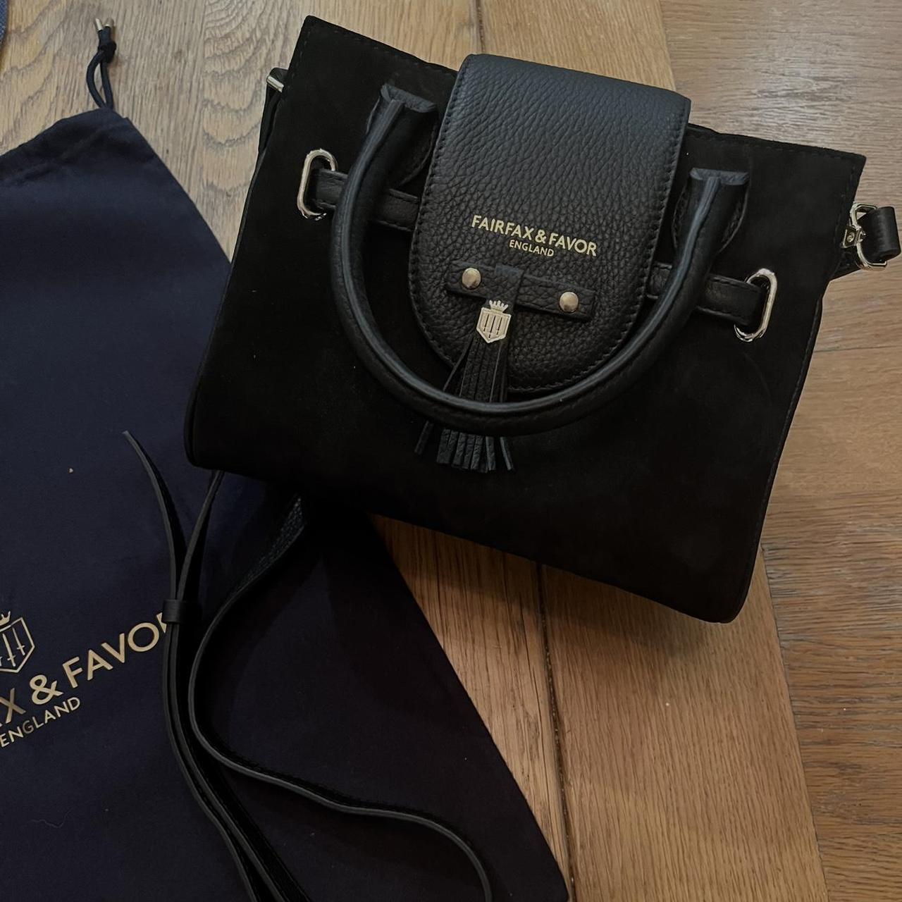 Black suede Fairfax and Favor mini Windsor handbag... Depop