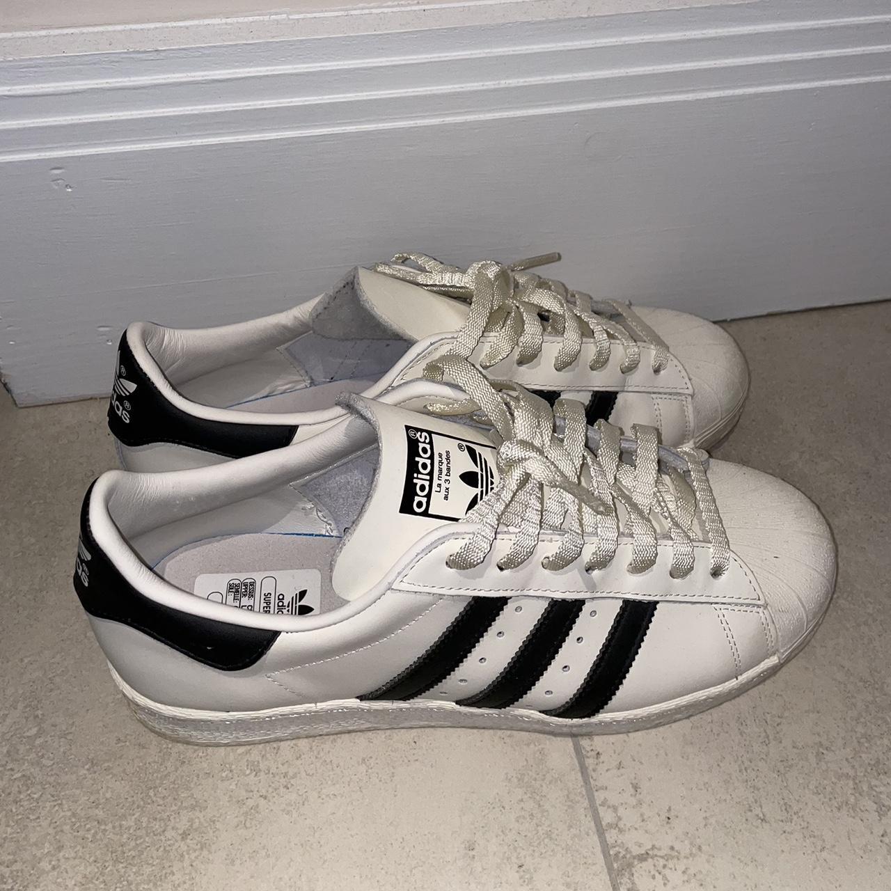 ADIDAS SUPERSTAR CREAM/ BLACK- Worn but are in great... - Depop