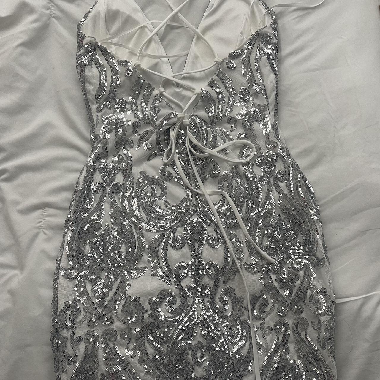 -white and silver dress -Mini dress -worn once for... - Depop