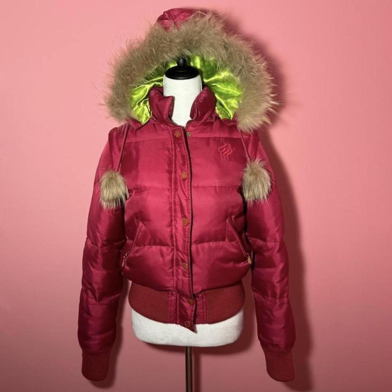 Fashion green parka pink fur