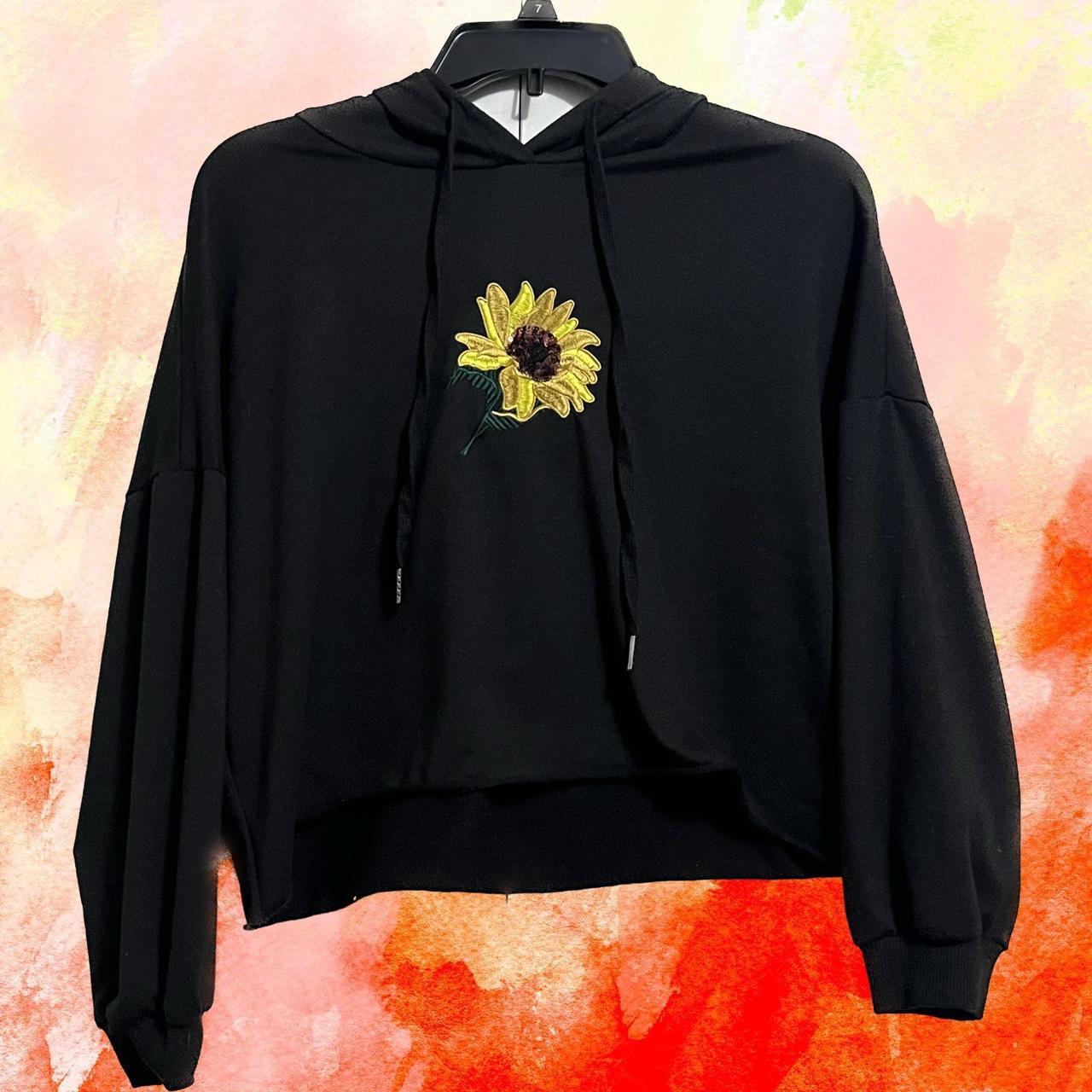 Black hoodie with sunflower best sale