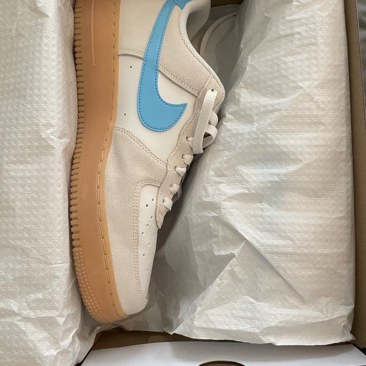 tan and baby blue air force ones