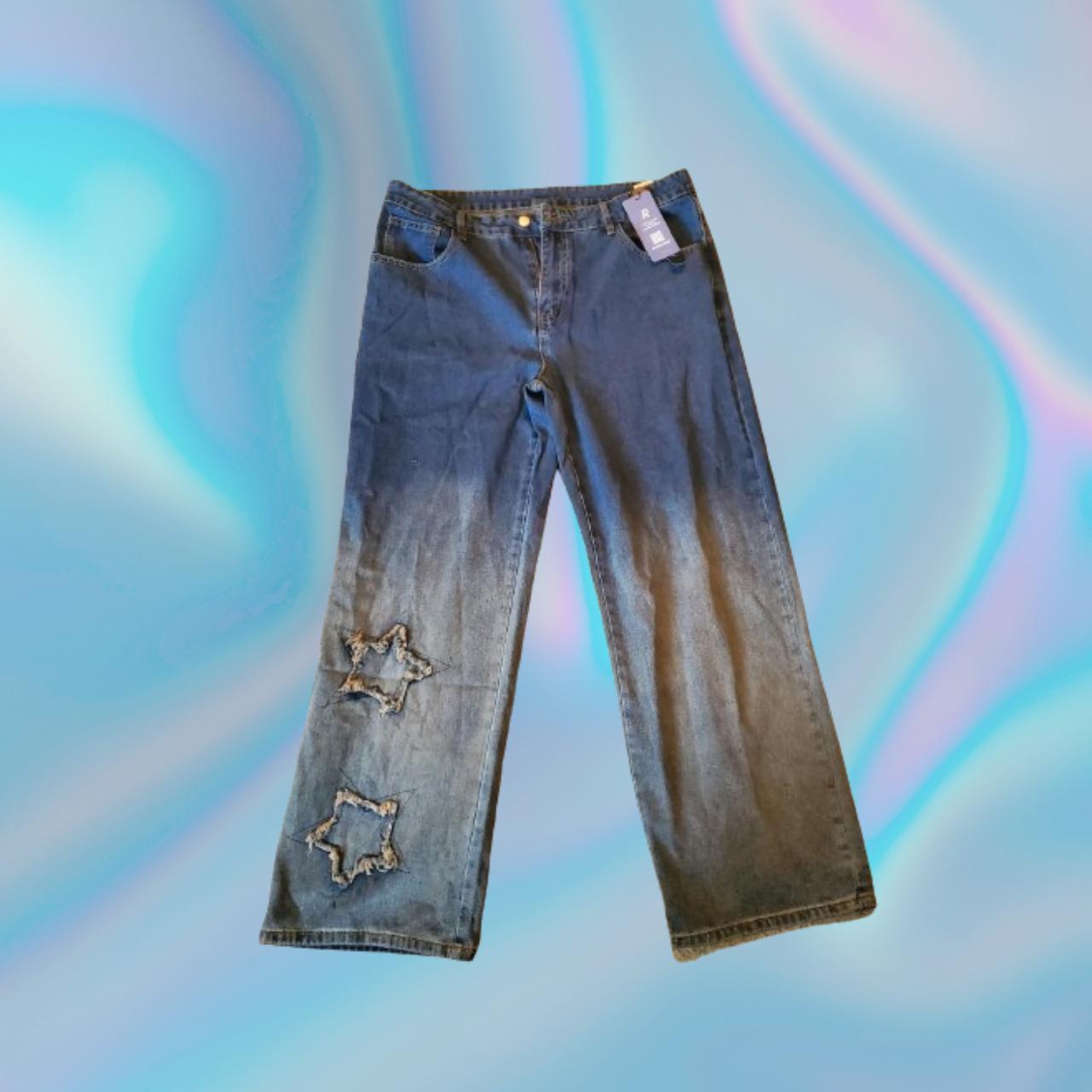 Super sick blue gradient men's jeans with star... Depop